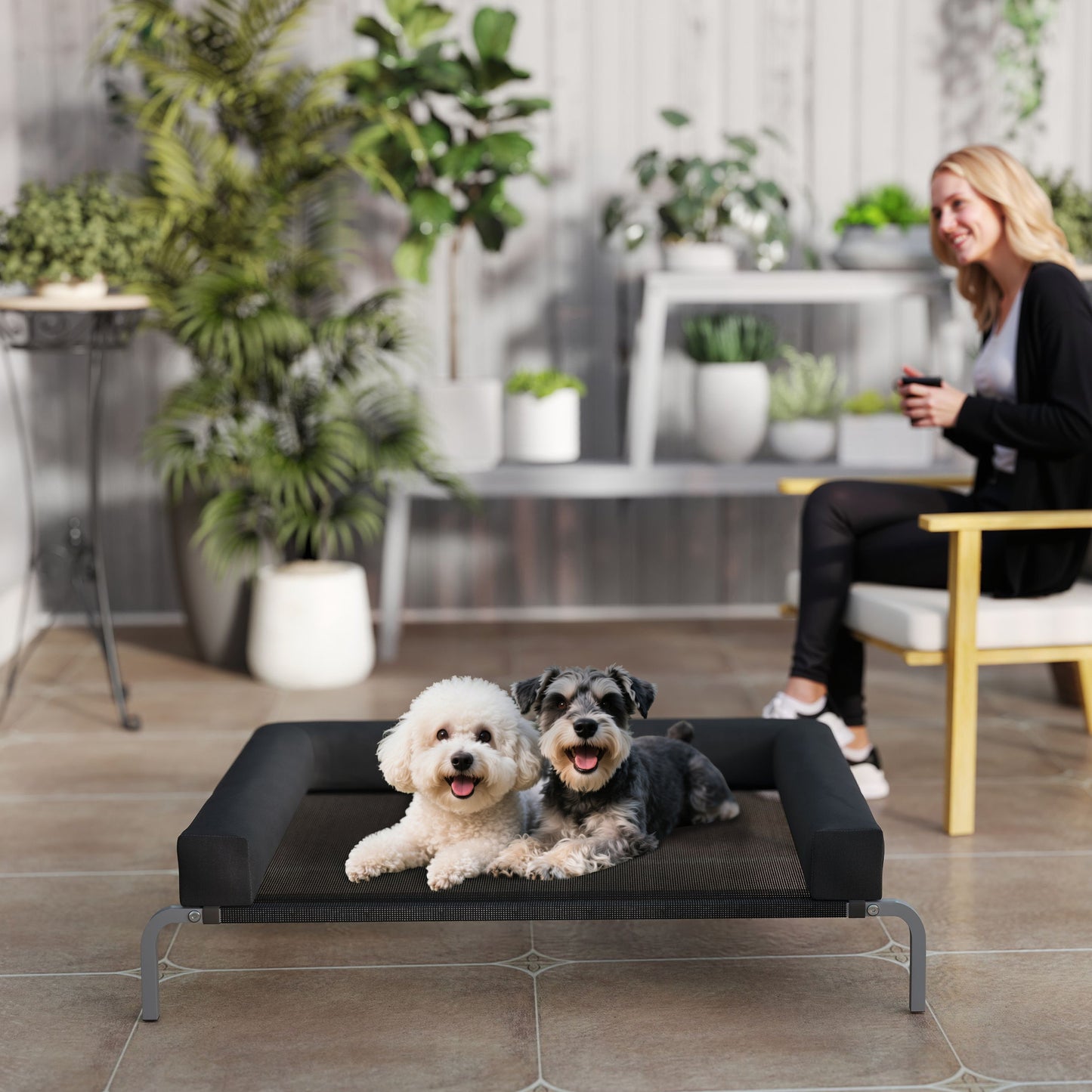 Elevated Dog Bed with Removable Bolsters, Raised Dog Bed for Medium Breeds, Portable Indoor & Outdoor Pet Cots, Black