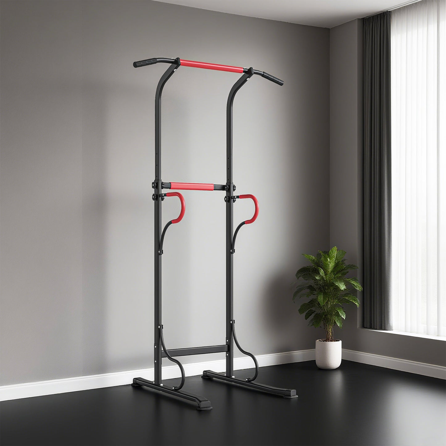 Steel Multi-Use Exercise Power Tower Pull Up Station Adjustable Height W/ Grips