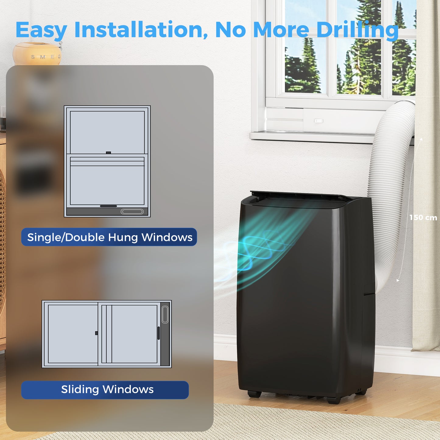 Portable Air Conditioner 14000 BTU, 4-in-1 Air Conditioning Unit, Dehumidifier, Cooling, Fan, Child Lock, 40m²