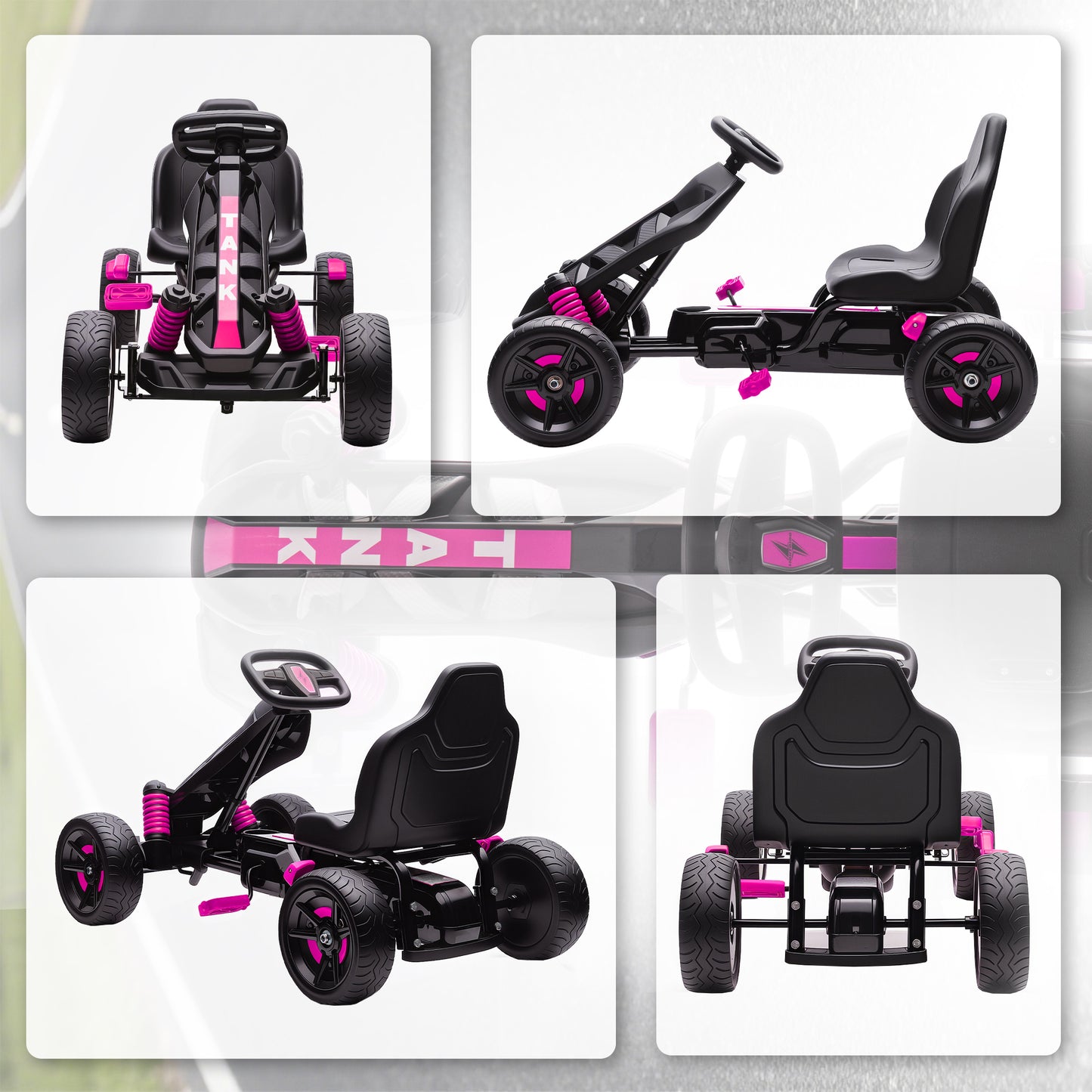 Pedal Go Kart for Kids Aged 3-6 Years, with Freewheel System, Brake, EVA Anti-Slip Wheels, Pink