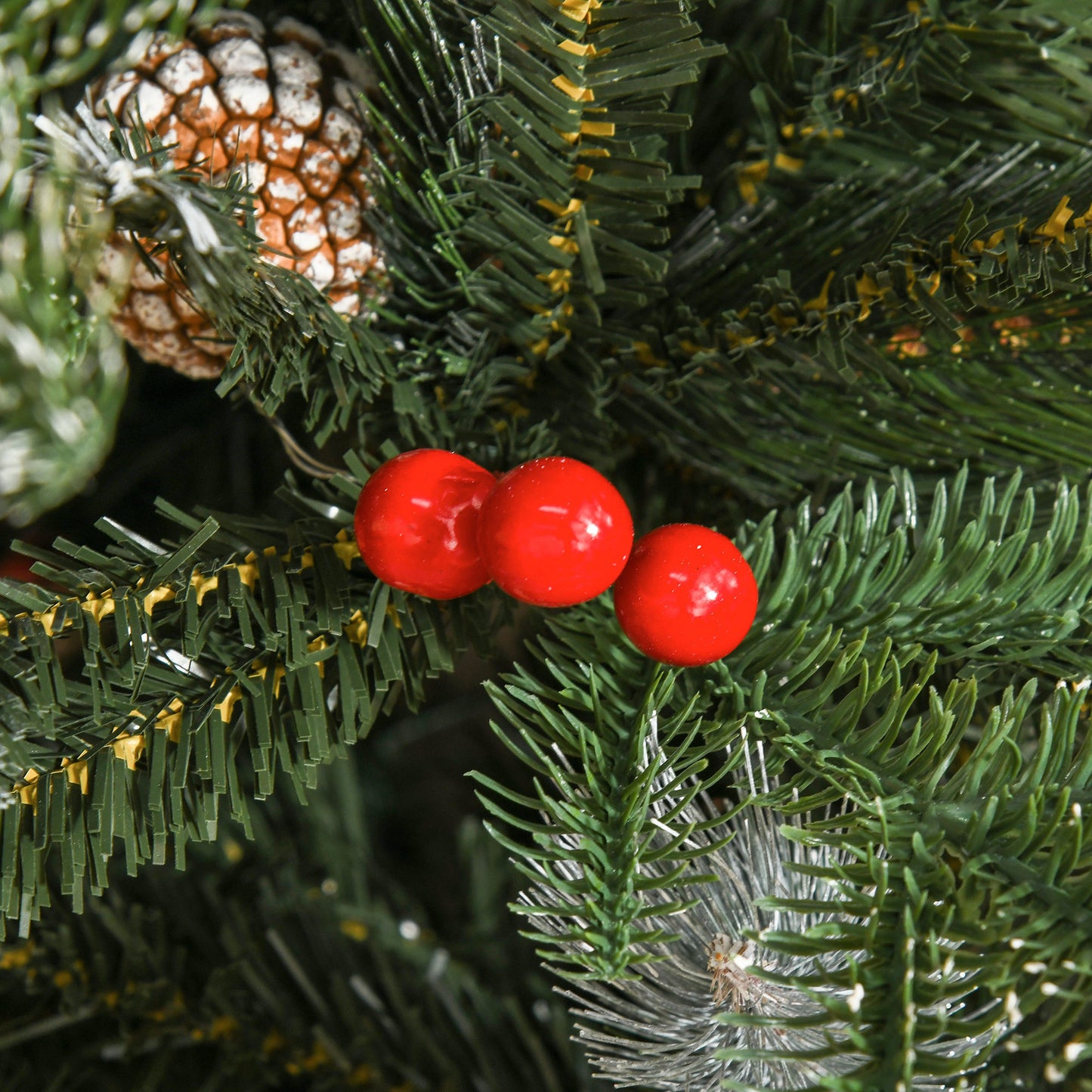 5FT Artificial Snow Dipped Christmas Tree Xmas Pencil Tree Holiday Home Party Decoration with Foldable Feet Red Berries White