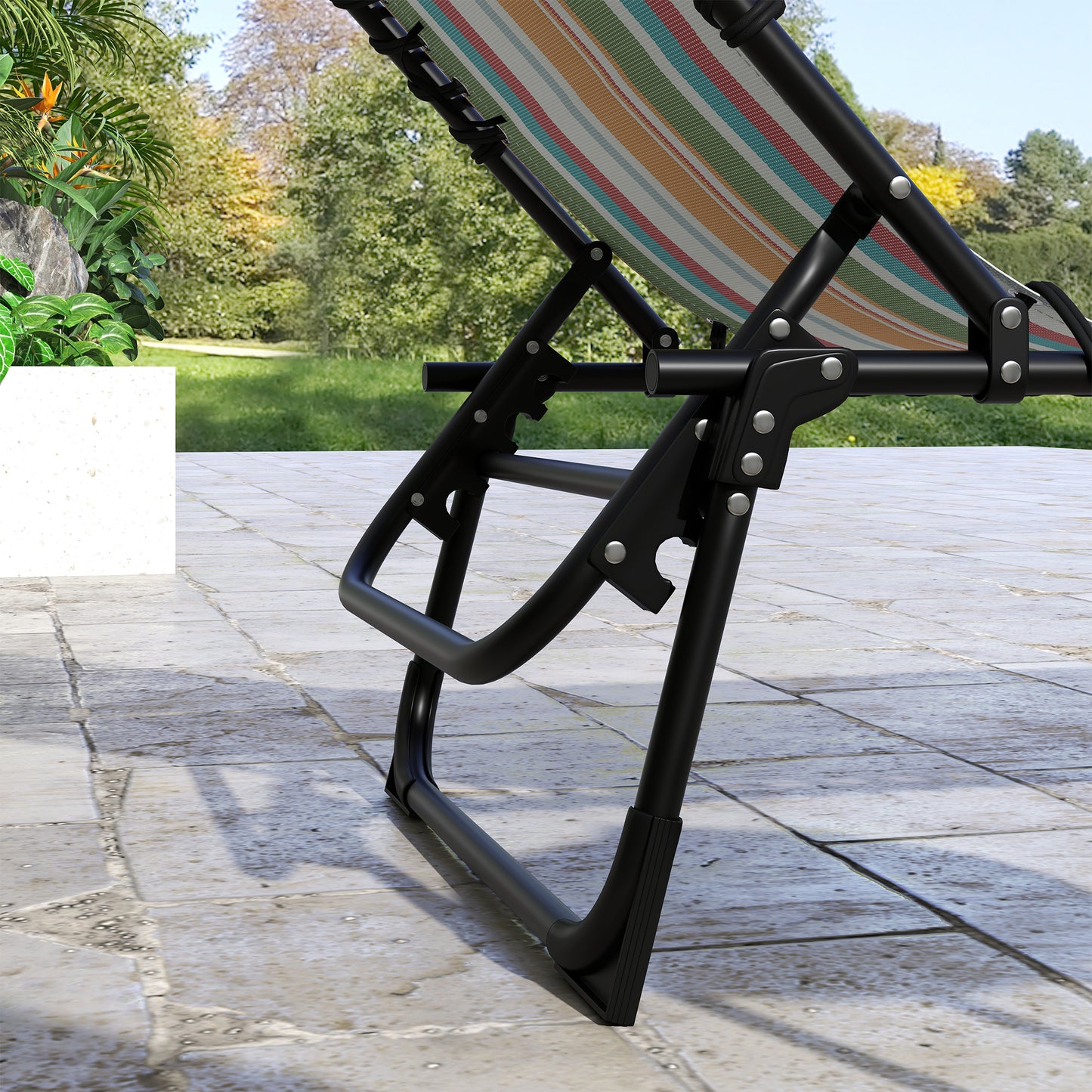 Set of Two Folding Sun Loungers, with Four-Position Backs - Multicoloured