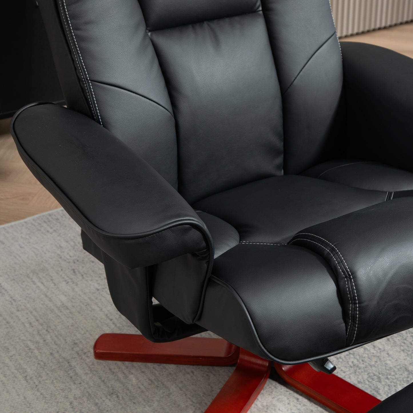 Faux Leather Manual Recliner and Footstool Set - Black