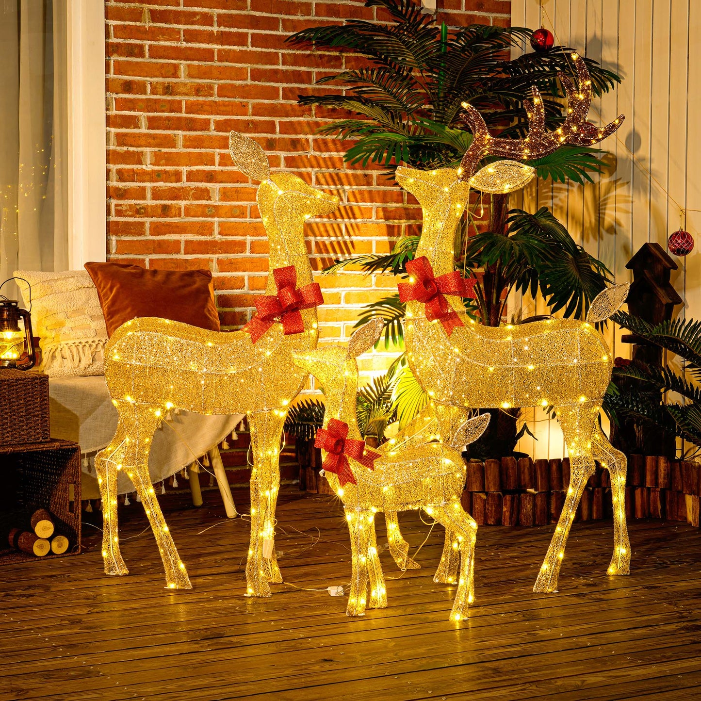 Lighted Reindeer Christmas Decorations Outdoor, 3-Piece Light Up Deer Family Set of 3 with 283 LED Lights for Indoor, Lawn