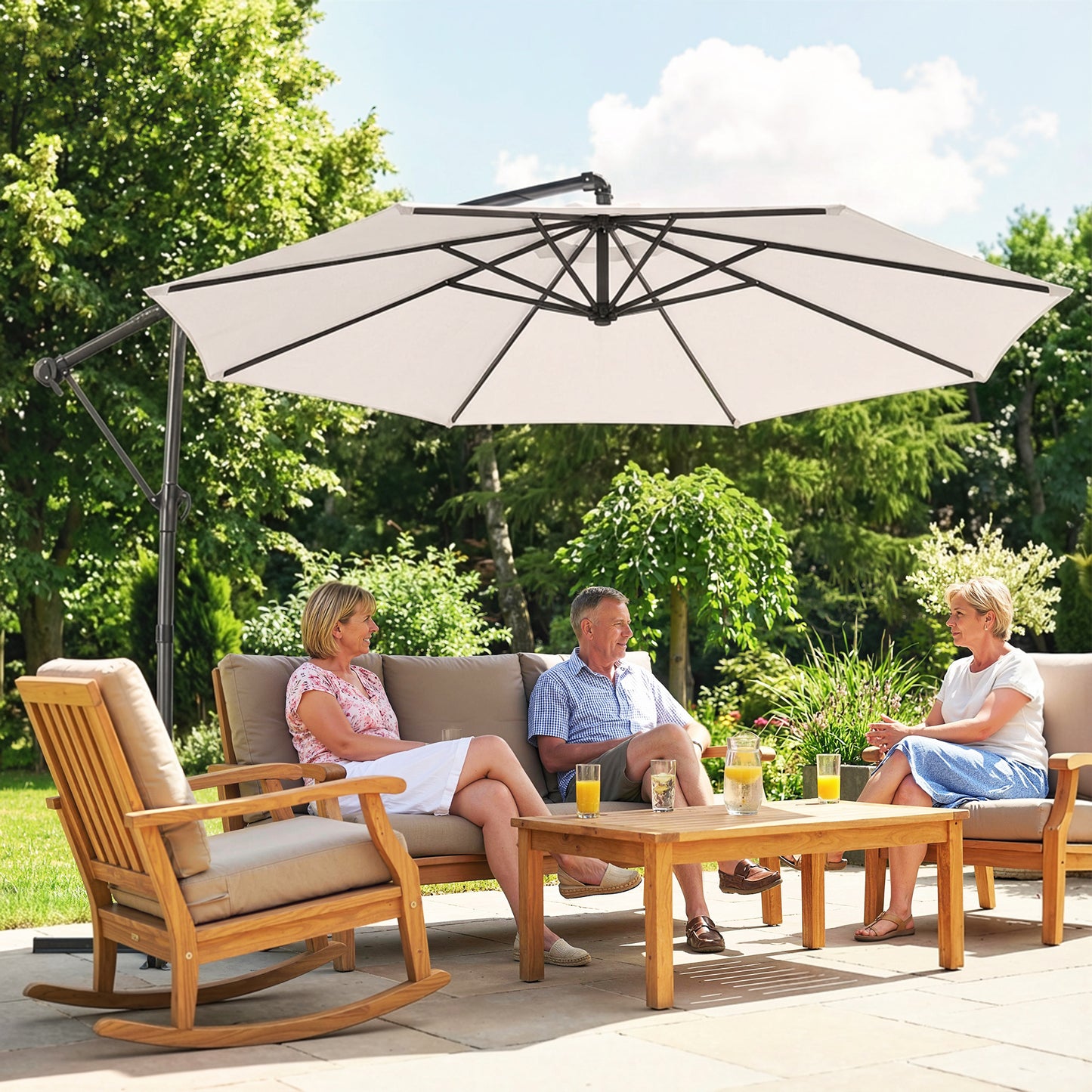 3 m Garden Cantilever Parasol with Cover, Round Overhanging Umbrella with 360° Rotation, Tilt, Cream White