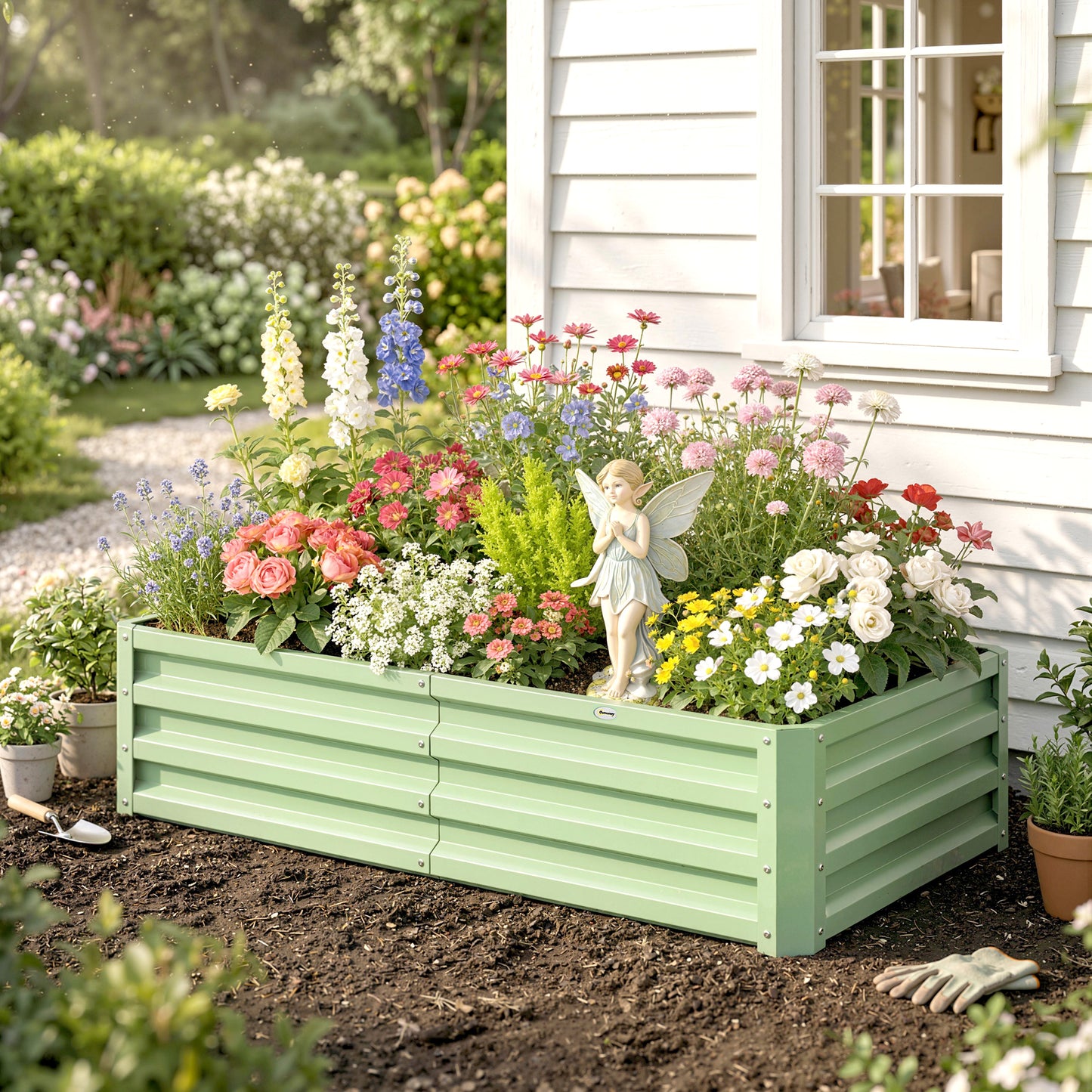 Raised Beds for Garden, Galvanised Outdoor Planters, for Herbs and Vegetables, Use for Patio, Garden, Balcony