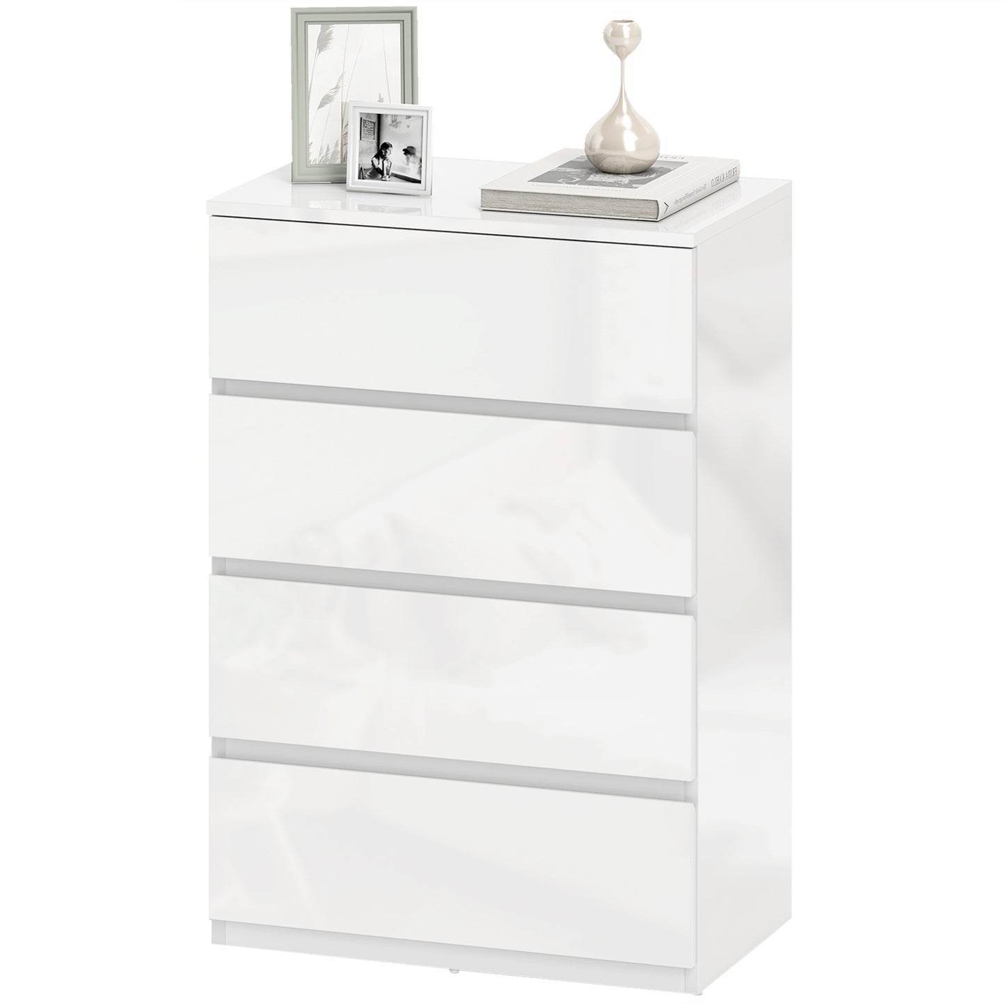 High Gloss Chest of Drawers, 4-Drawer Storage Cabinets, Modern Dresser for Bedroom, White