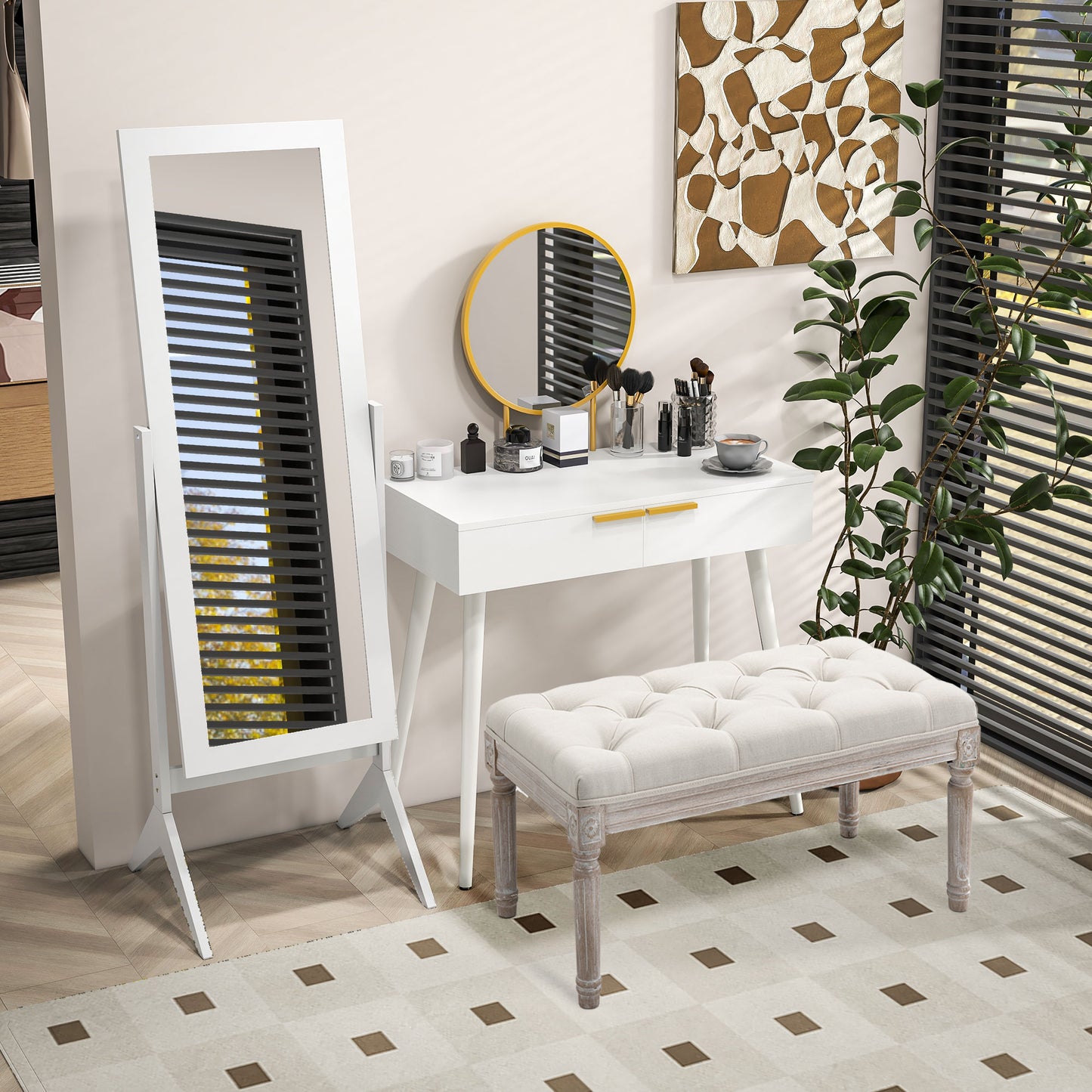 Full Length Mirror, Freestanding Adjustable Angle Dressing Mirror for Bedroom, Living Room, 148 x 47 cm, White