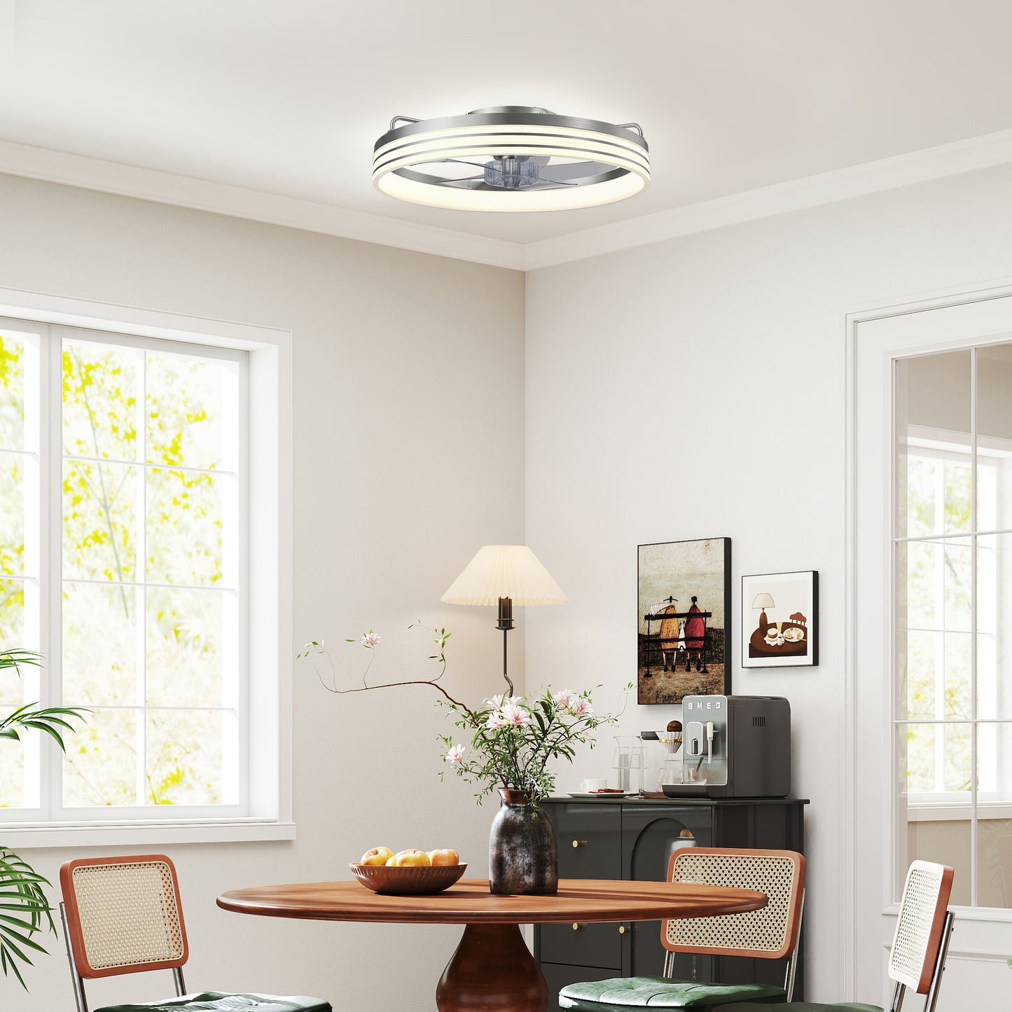 Ceiling Fans with Lights and Remote & App Control, 50cm LED Ceiling Fan Light with 3 Colour Temperatures, 6 Speed, Silver