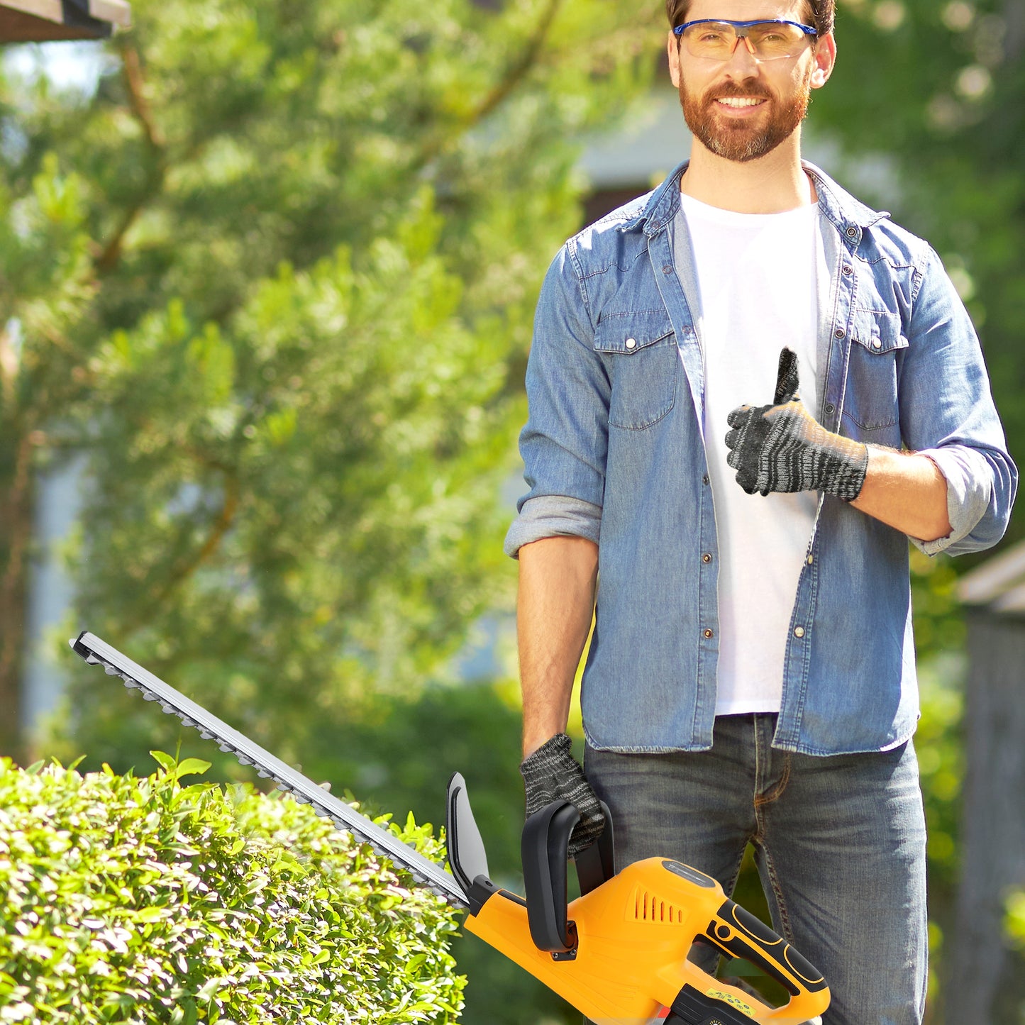 20" Cordless Hedge Trimmer, 18V Electric Hedge Cutter with 51cm Dual Action Blade