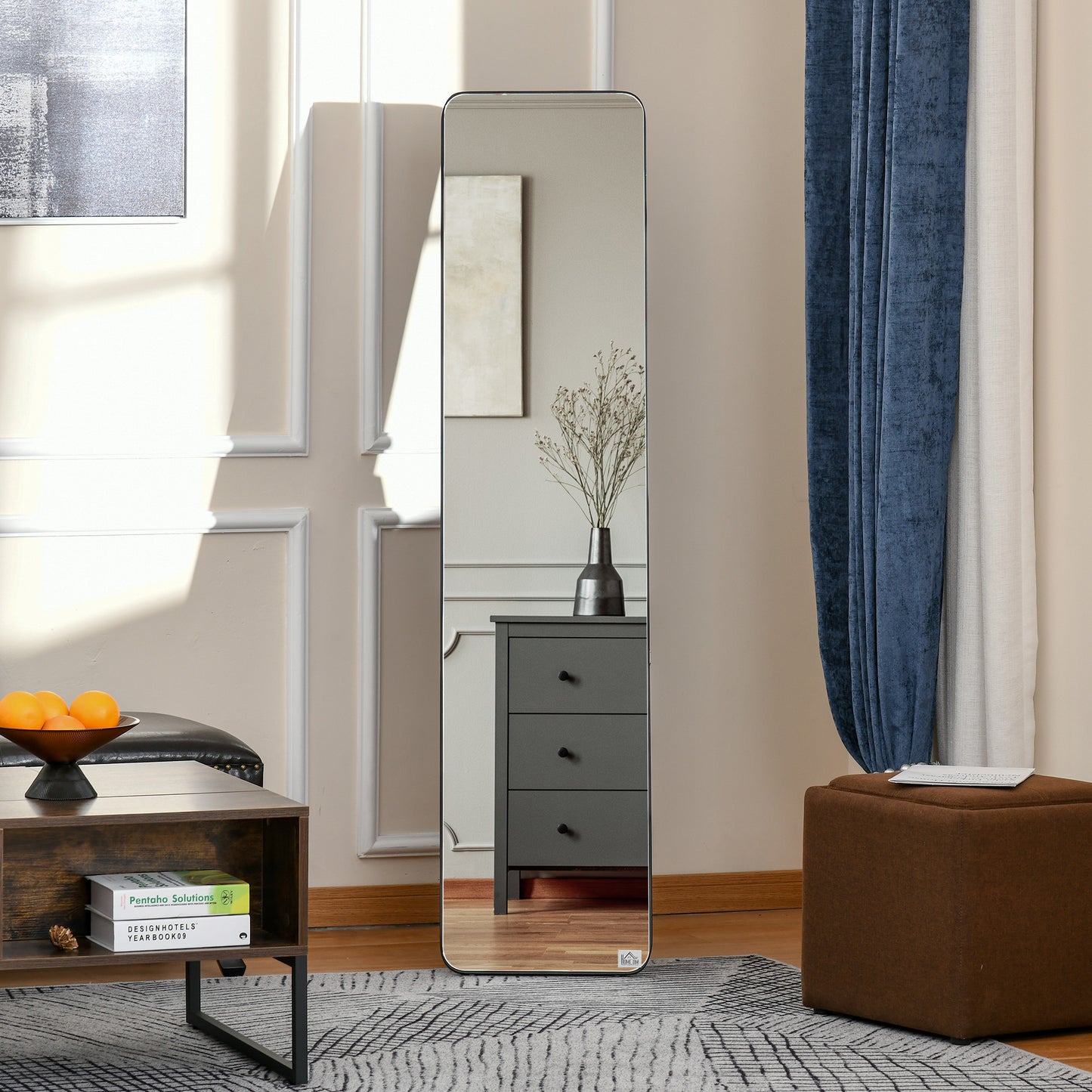 Full Length Mirror, 156 x 37 cm Rectangular Full Body Mirror with Stand, Floor Standing