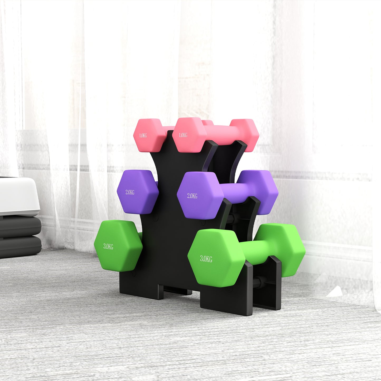 Hex Dumbbells Set with Dumbbell Rack, Hand Weights for Strength Training Weight Lifting, 2 x 1kg, 2 x 2kg, 2 x 3kg