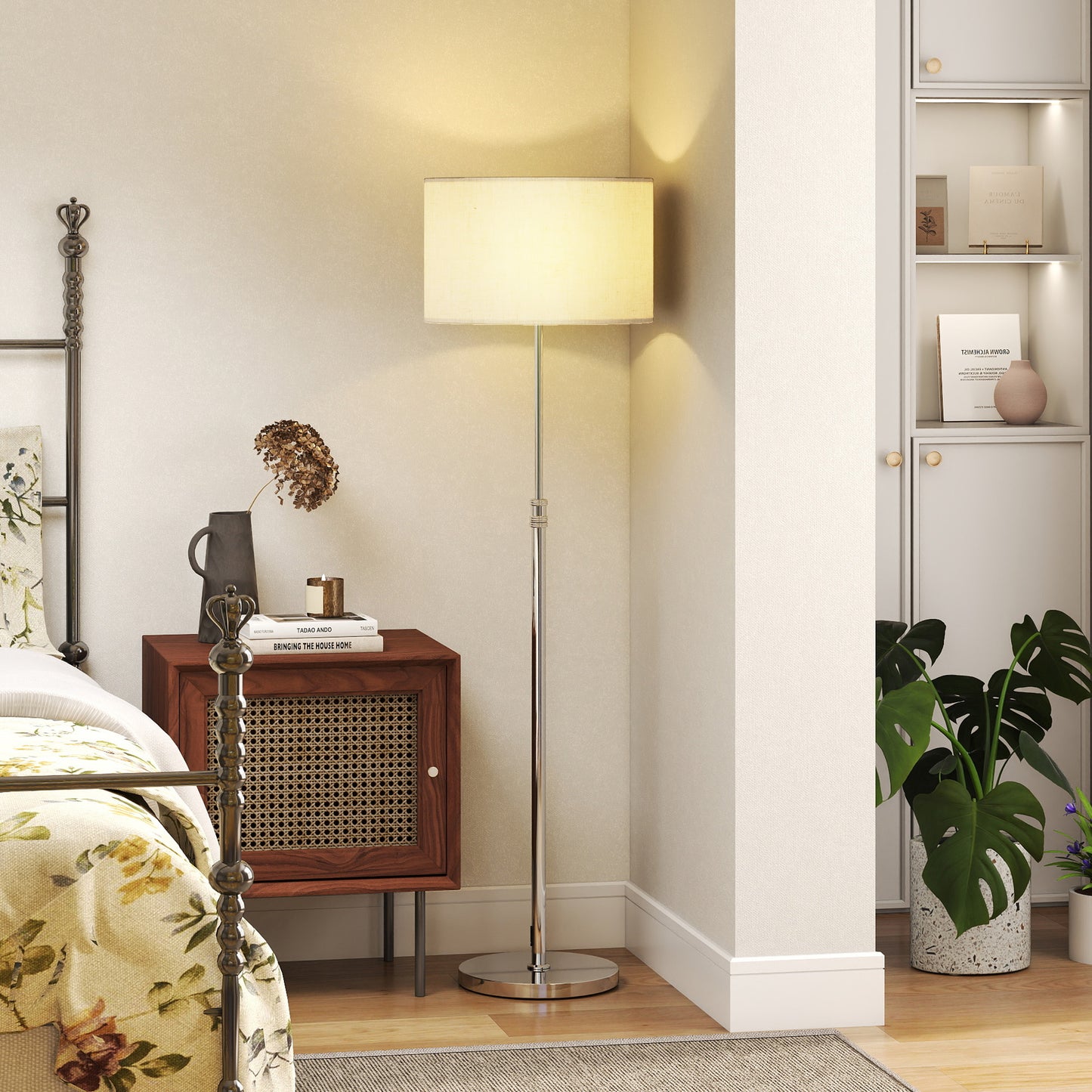 Floor Lamp with Remote, Height Adjustable Standing Lamp with Linen Shade