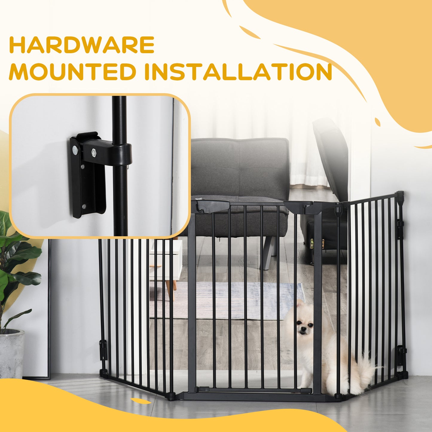 Pet Safety Gate, 3 Panels Playpen Fireplace, Foldable Metal Fence, Stair Barrier, Room Divider