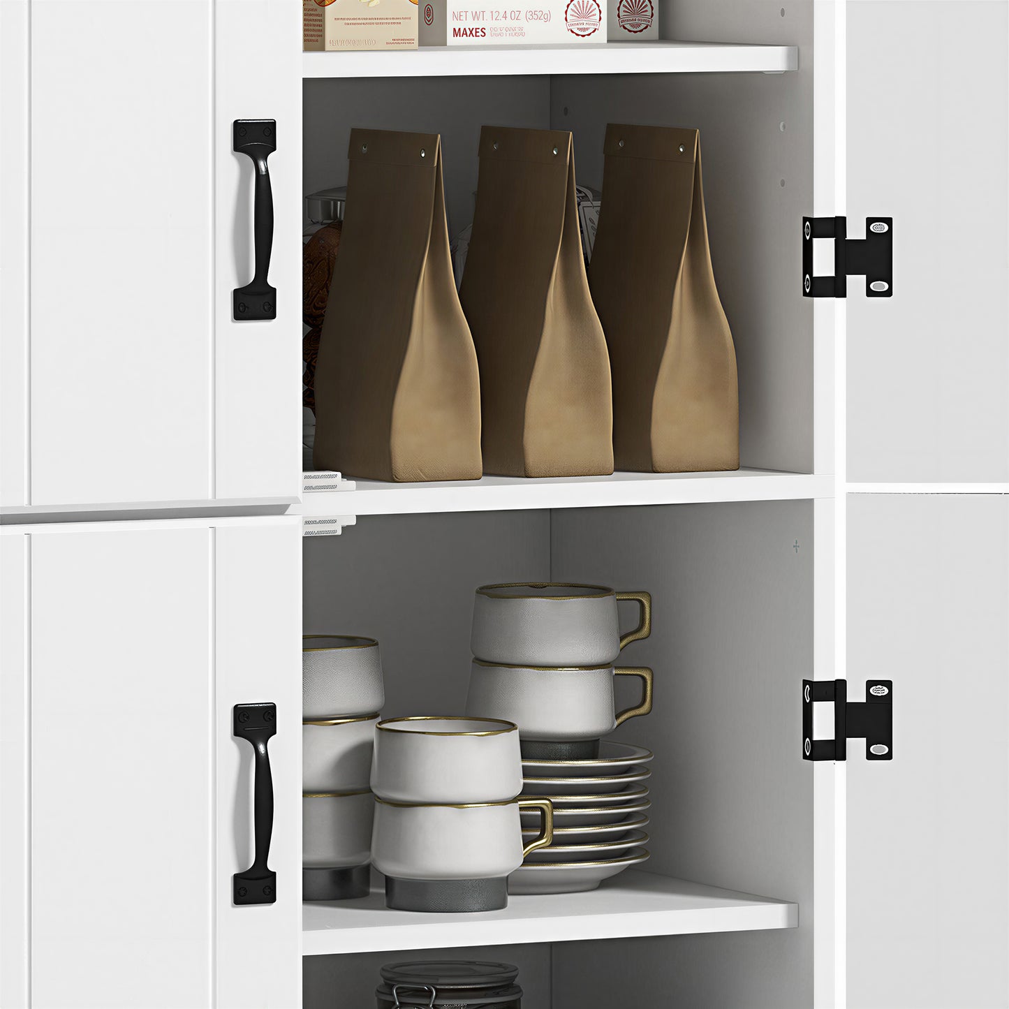 4-Door Tall Kitchen Cupboard, Freestanding 6-Tier Storage Cabinet with 2 Adjustable Shelves for Living Room, Dining Room