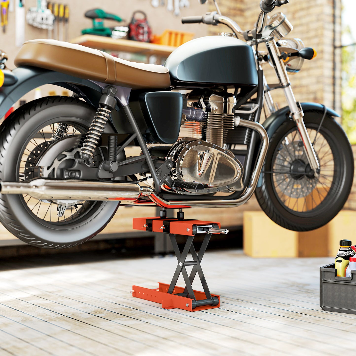 500 kg Motorcycle Scissor Lift Jack, Heavy Duty Steel Adjustable Motorbike Lifting Hoist Stand with Safety Pin