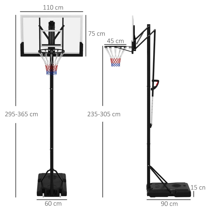 2.35-3.05m - Six Level Height Adjustable Basketball Hoop / Net and Stand