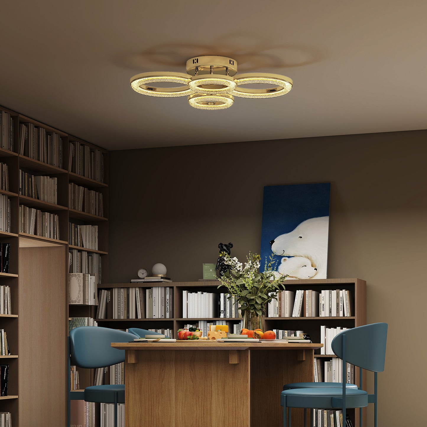 4-Ring LED Ceiling Light, Flush Mount Ceiling Light with 3 Colour Temperatures, Gold Tone