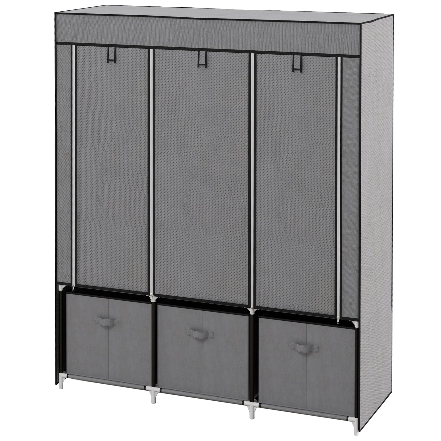 Foldable Fabric Wardrobe for Bedroom, Portable Wardrobe with 5 Shelves, 2 Hanging Rails and 3 Fabric Drawers, Dark Grey