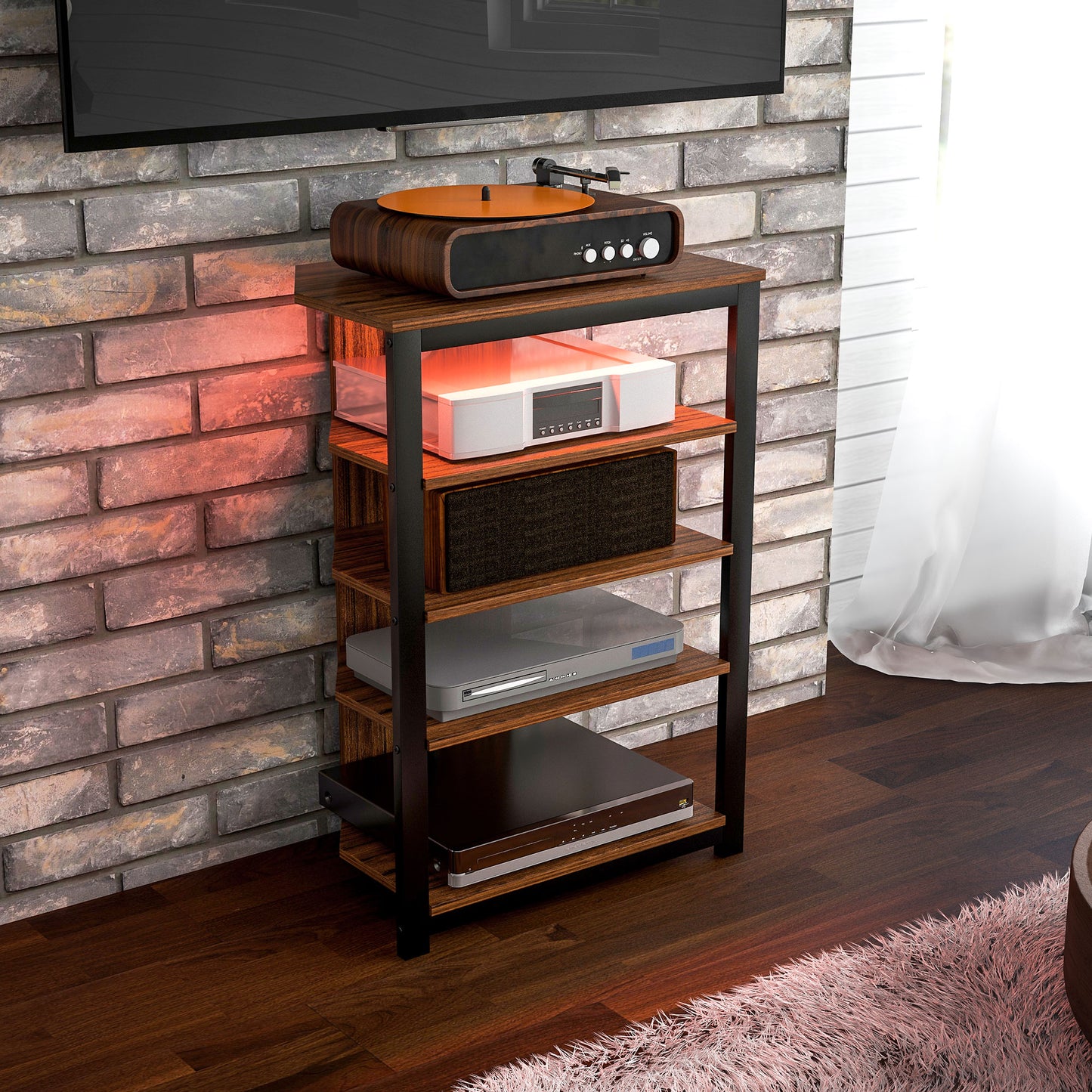 4-Tier Corner TV Stand with Storage, LED Lights, Cable Management, Small Entertainment Centre for TVs up to 29"