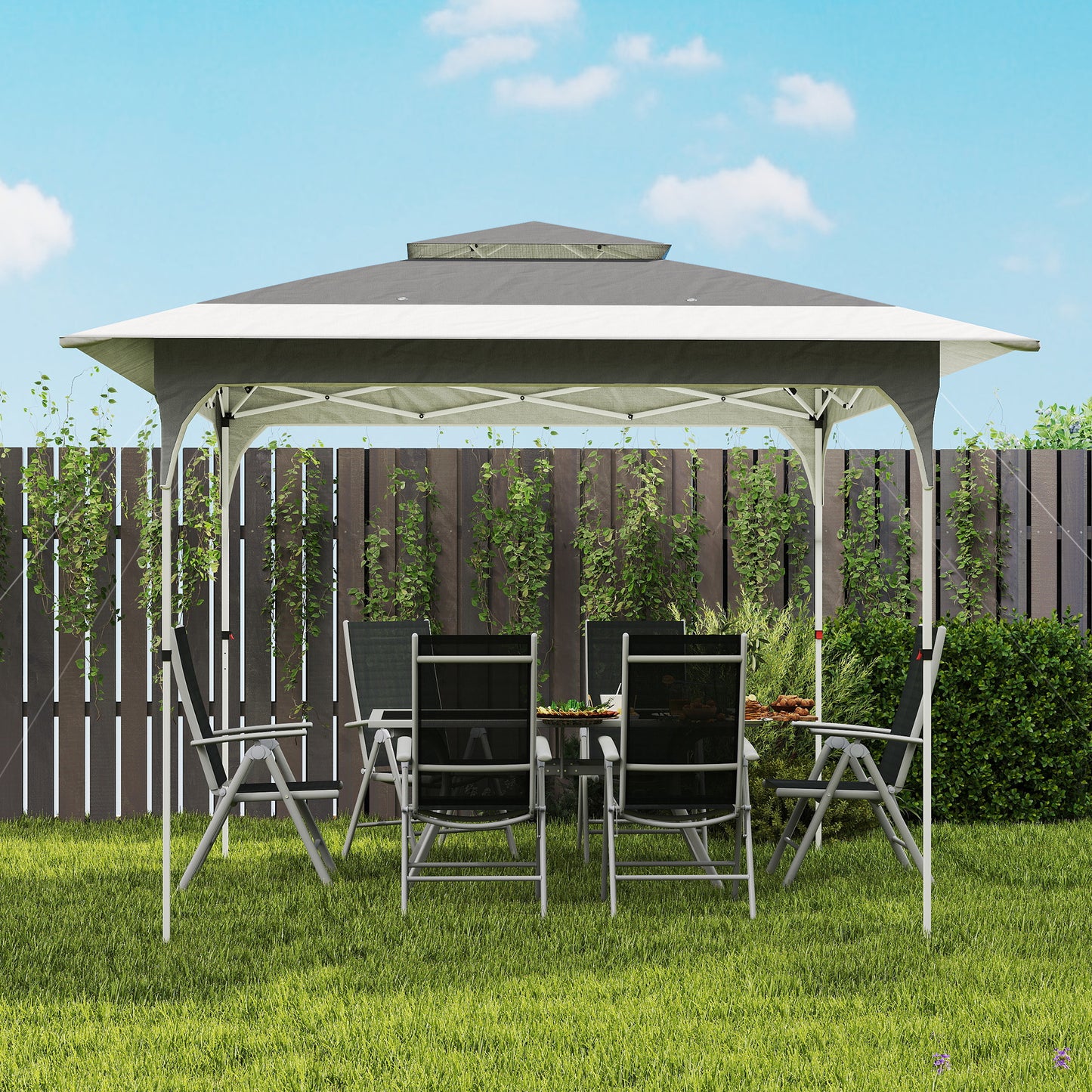 3.5 x 3.5 m Pop Up Gazebo with One-Push Setup, UPF50+ Double Tier Garden Party Tent Marquee with Carry Bag, Dark Grey