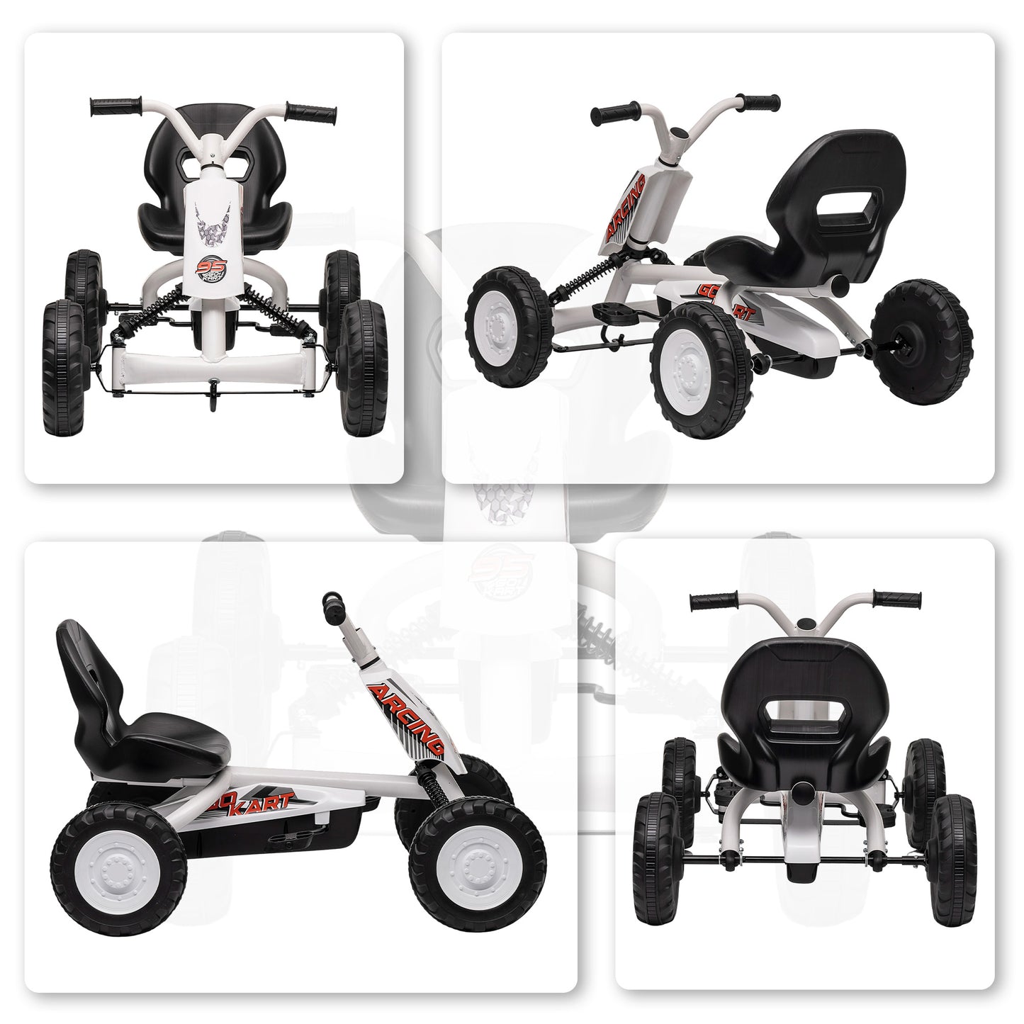 Kids Pedal Go Kart with Steel Frame, Sporty Design, for Ages 2-5 Years, White