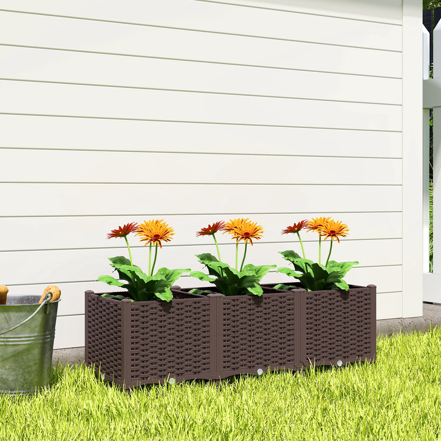 Plastic Raised Garden Bed with Legs, Self Watering Elevated Planter Boxes with Drainage Holes and Plugs