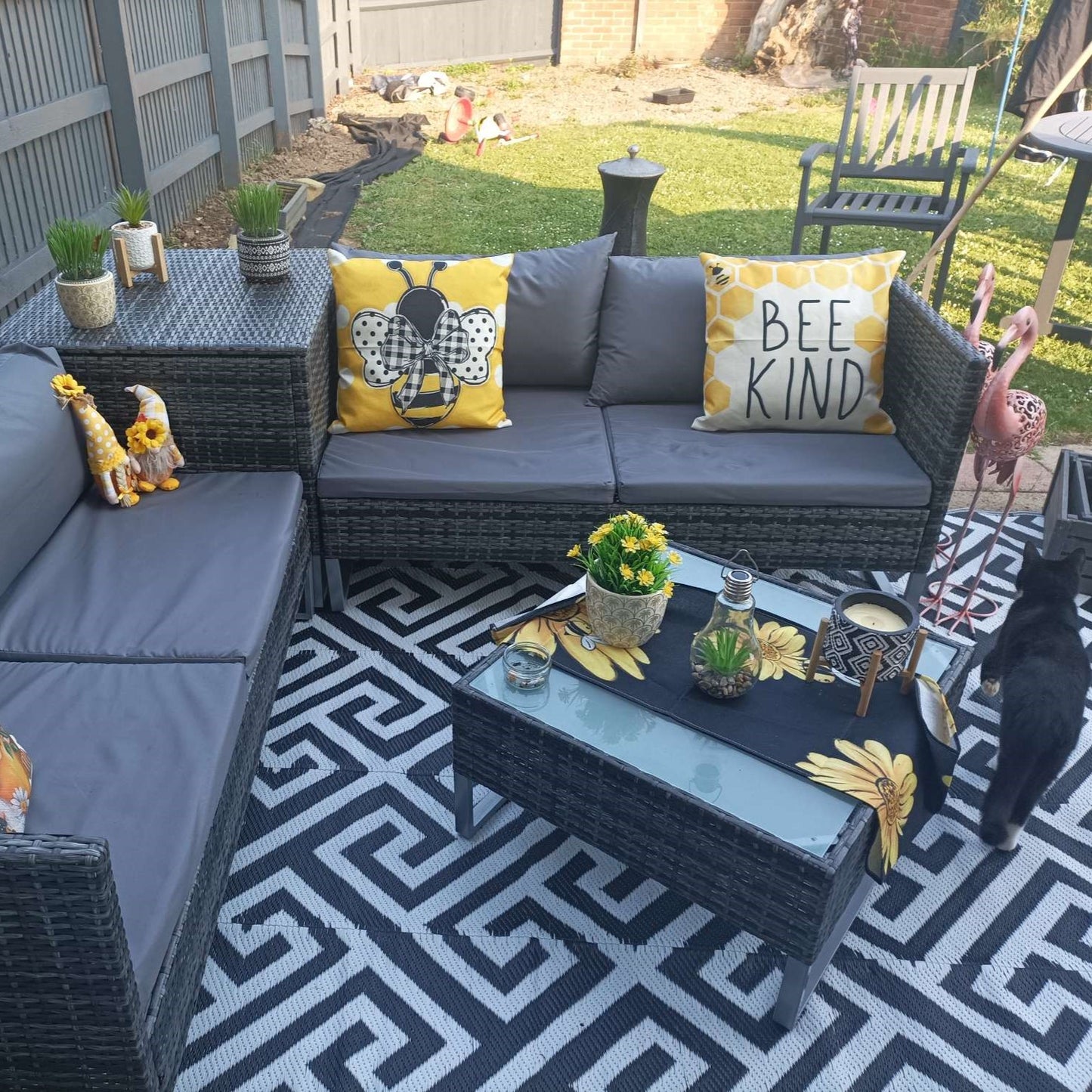 4pc Garden Rattan Wicker Outdoor Furniture Patio Corner Sofa Love Seat and Table Set with Cushions Side Desk Storage