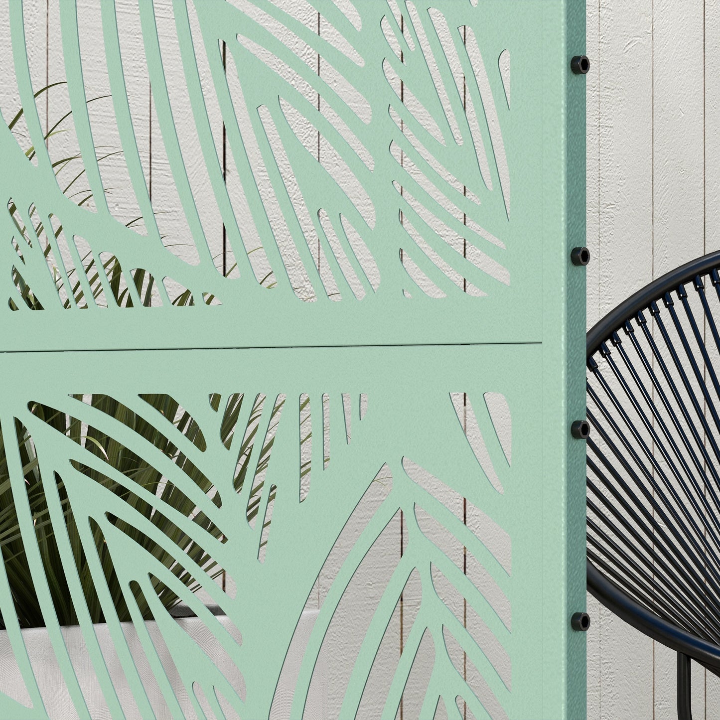 Metal Decorative Privacy Screen Outdoor Divider, Green Leaf