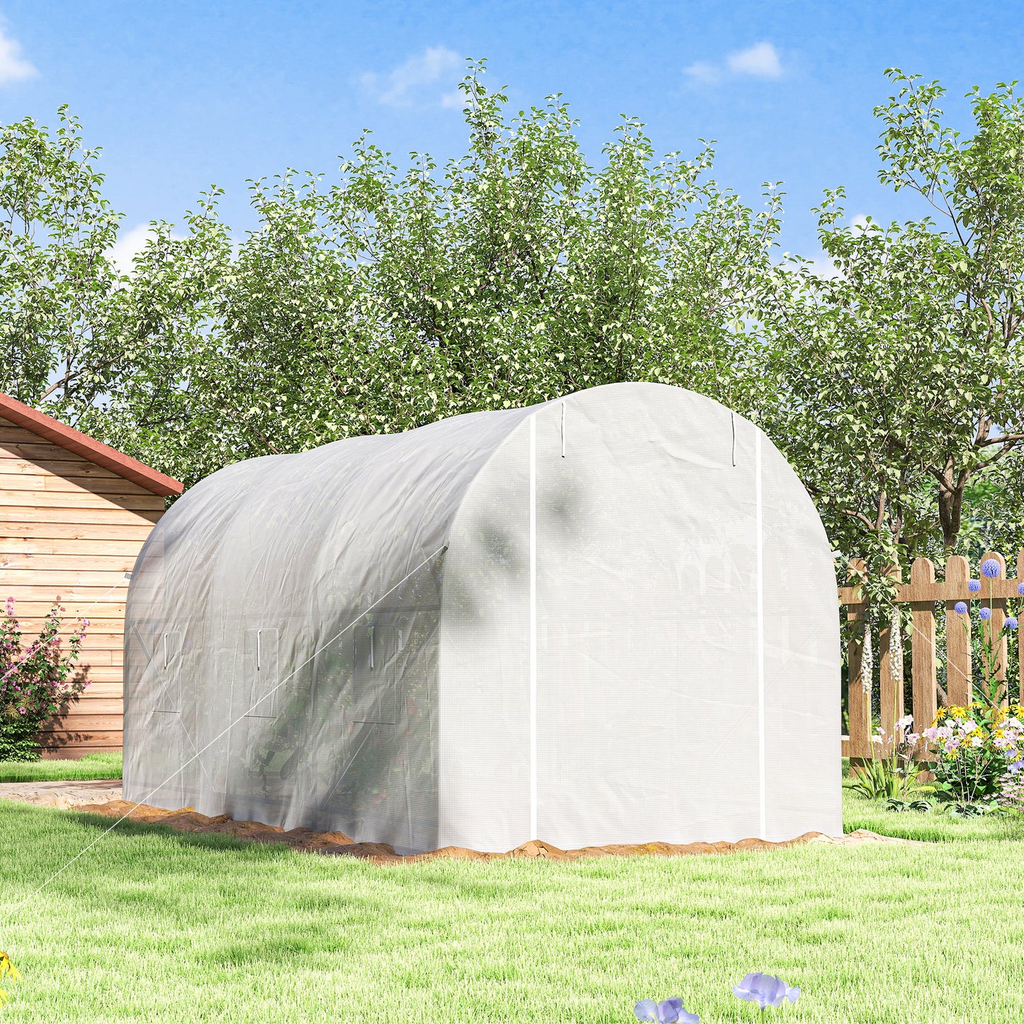 3.5 x 2 x 2 m Polytunnel Greenhouse, Walk-in Green House for Garden with Mesh Windows, Galvanised Steel Frame, White