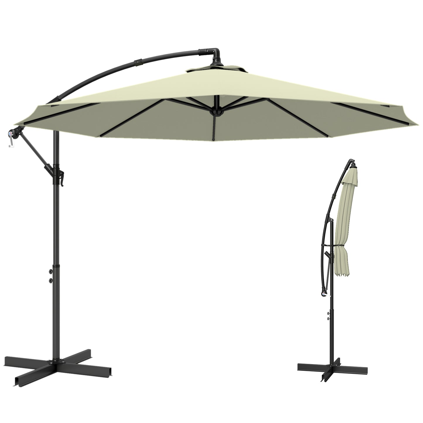 3m Overhanging Cantilever Parasol, with Cross Base - Beige