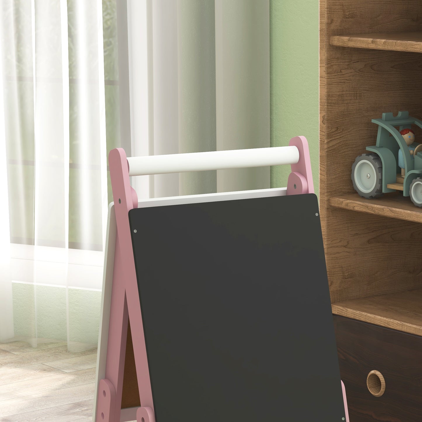 Three-In-One Easel for Kids, with Paper Roll, Adjustable Height - Pink