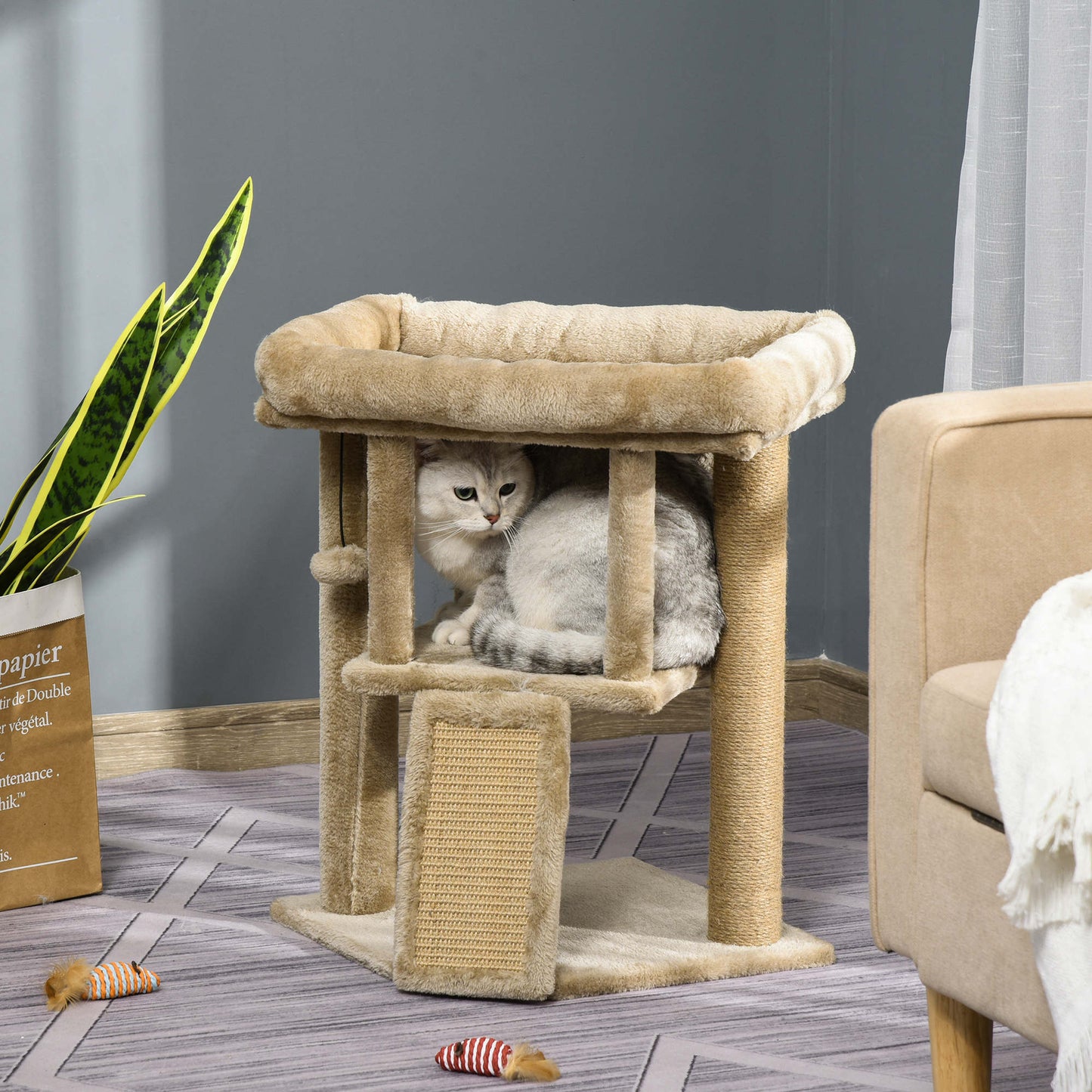 Cat Tree Tower for Indoor Cats Cat Scratching Post Climbing Activity Centre w/Jute Scratching Pad, Toy Ball, Cat House