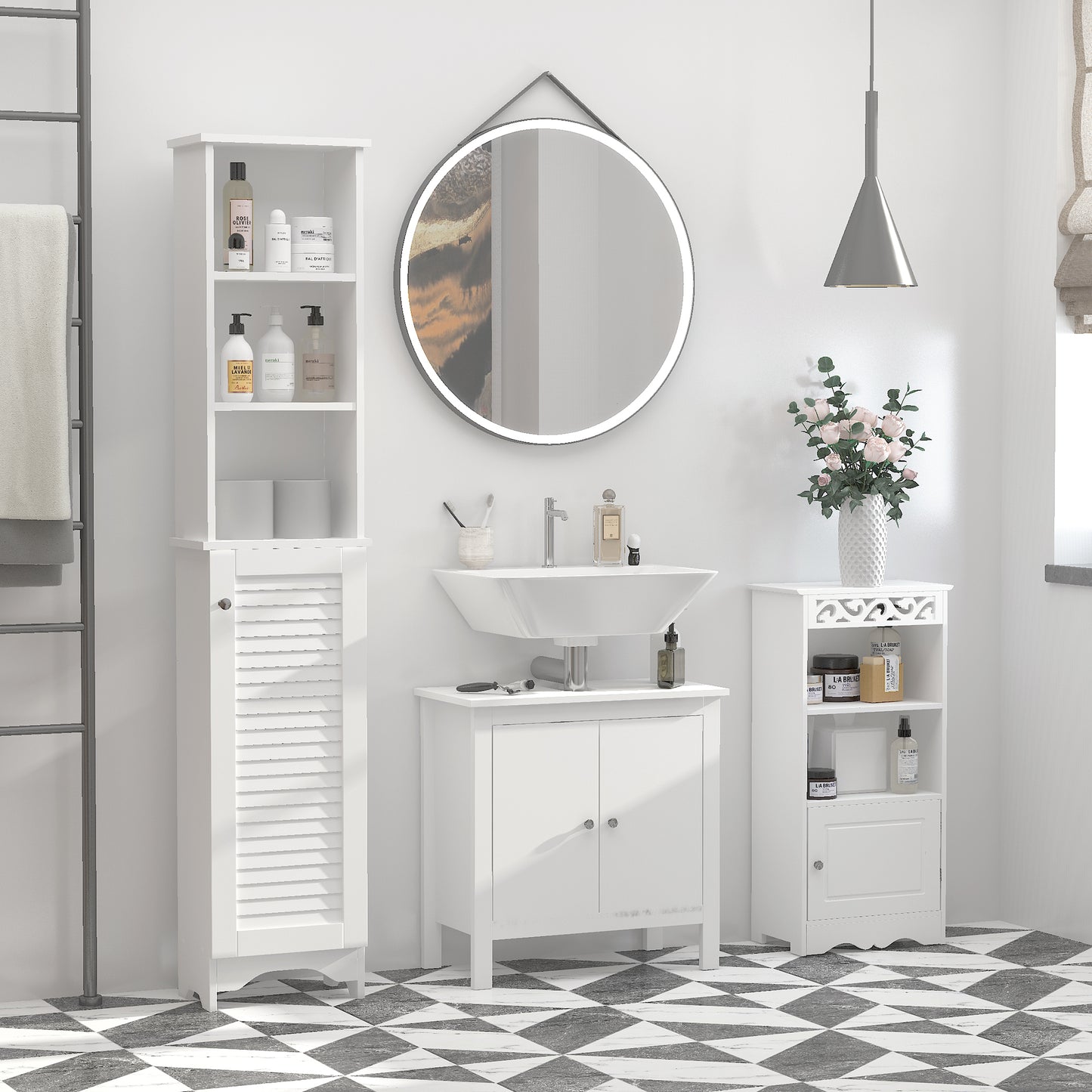 Tall Bathroom Cabinet, Freestanding Slim Bathroom Storage Unit with Adjustable Shelves and Shutter Door
