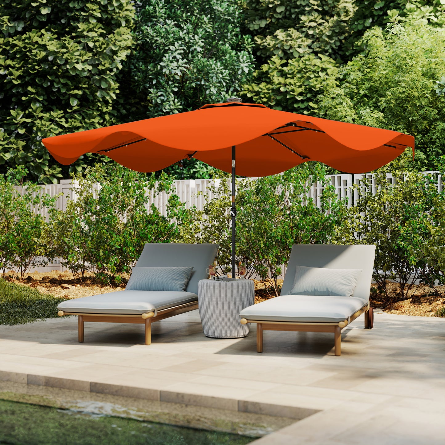 Solar Patio Umbrella with LED and Tilt, Outdoor Market Table Umbrella Parasol with Crank, 3 x 3 (m), Orange