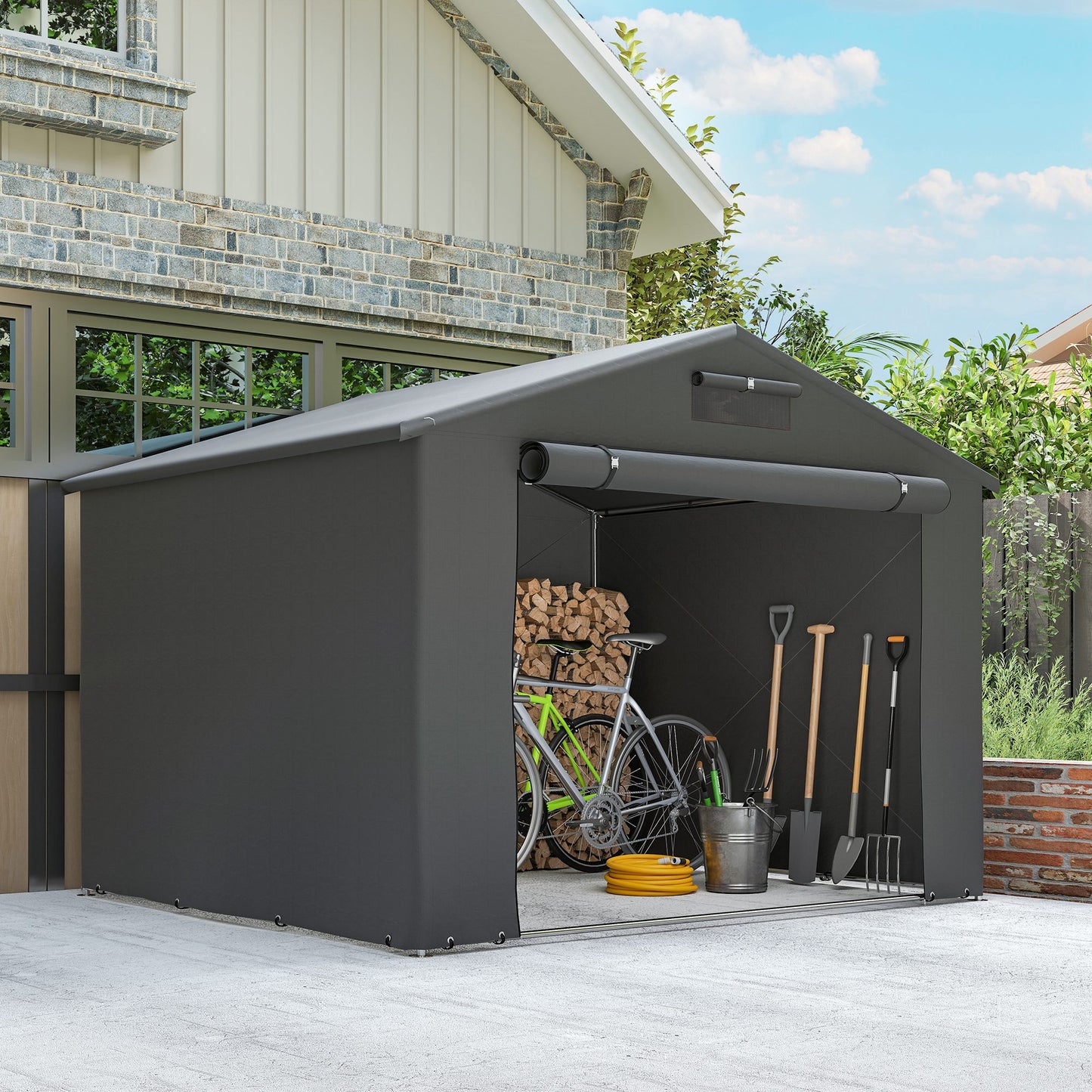 8 x 6 ft Outdoor Garden Storage Shed, Waterproof Bike Tent with Roll-Up Zipper Door
