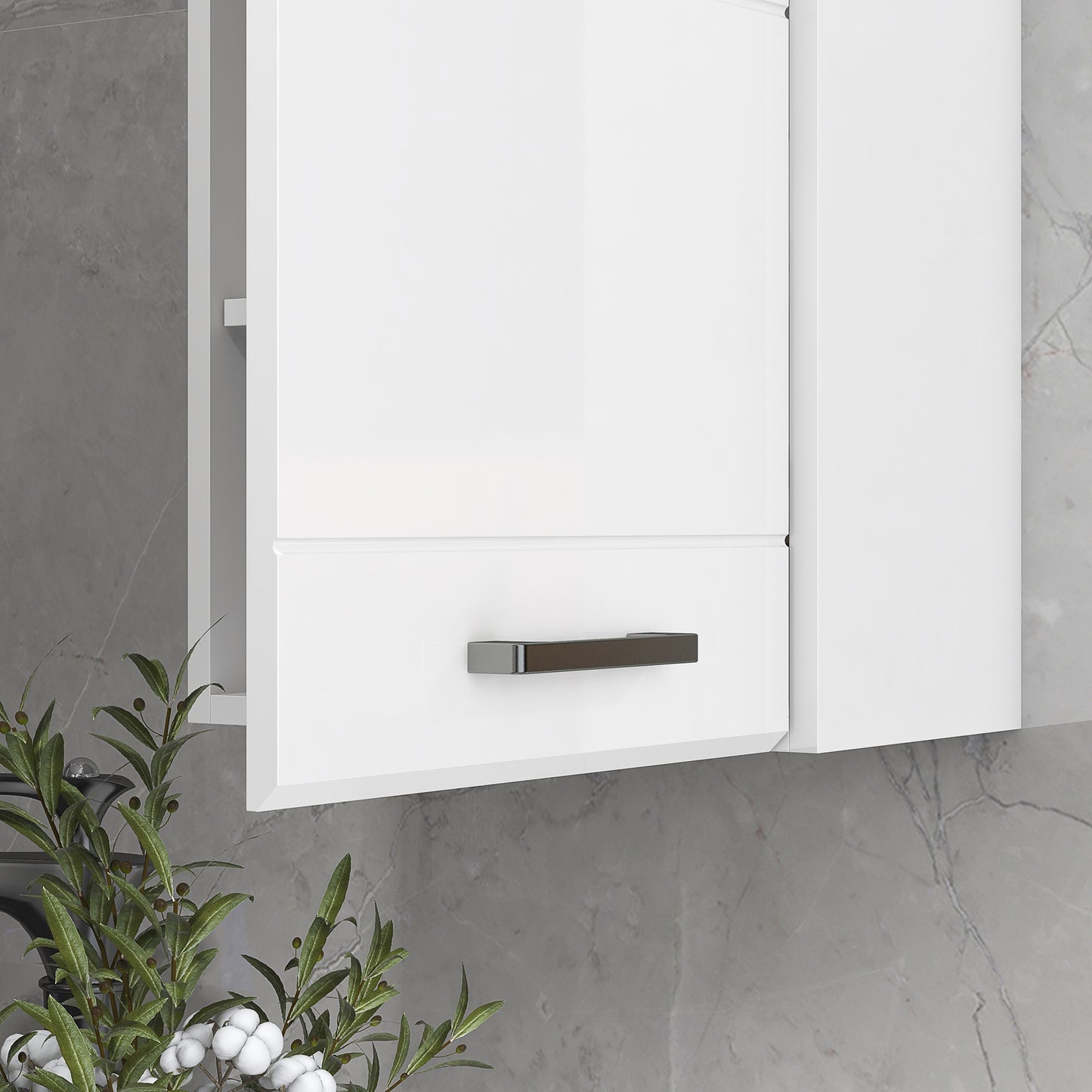 Bathroom Wall Cabinet, High Gloss Bathroom Storage Cabinet with Soft-Close Door, 3 Shelves, Adjustable Shelf, White