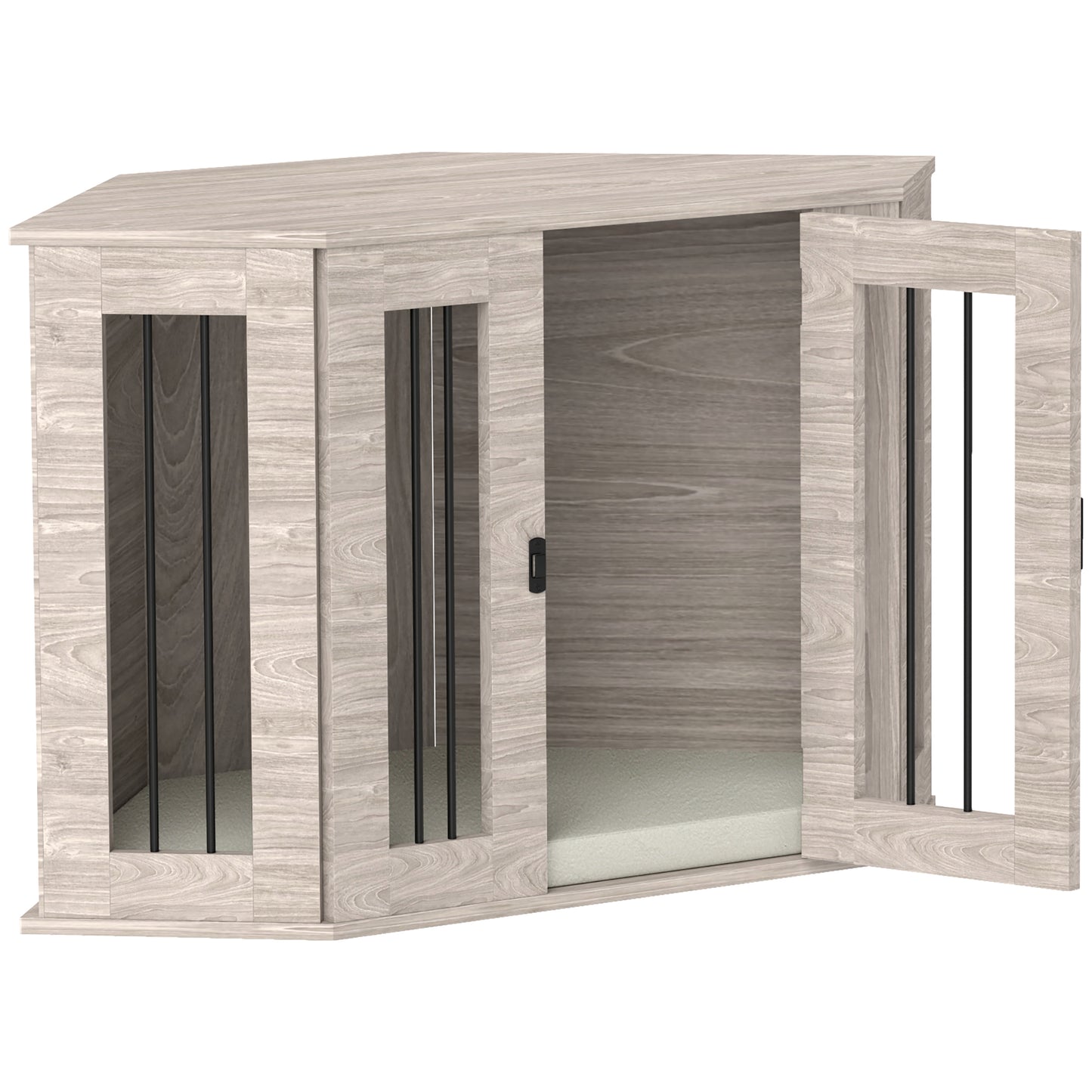 Dog Crate Furniture Side Table, with Cushion, 104 x 55 x 63cm - Walnut Brown