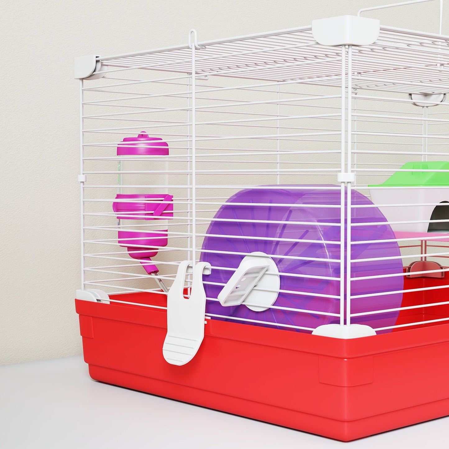 Hamster Cage, Small Gerbil Cage 2 Tiers Portable w/ Handle, Exercise Wheel, Water Bottle, Dishes