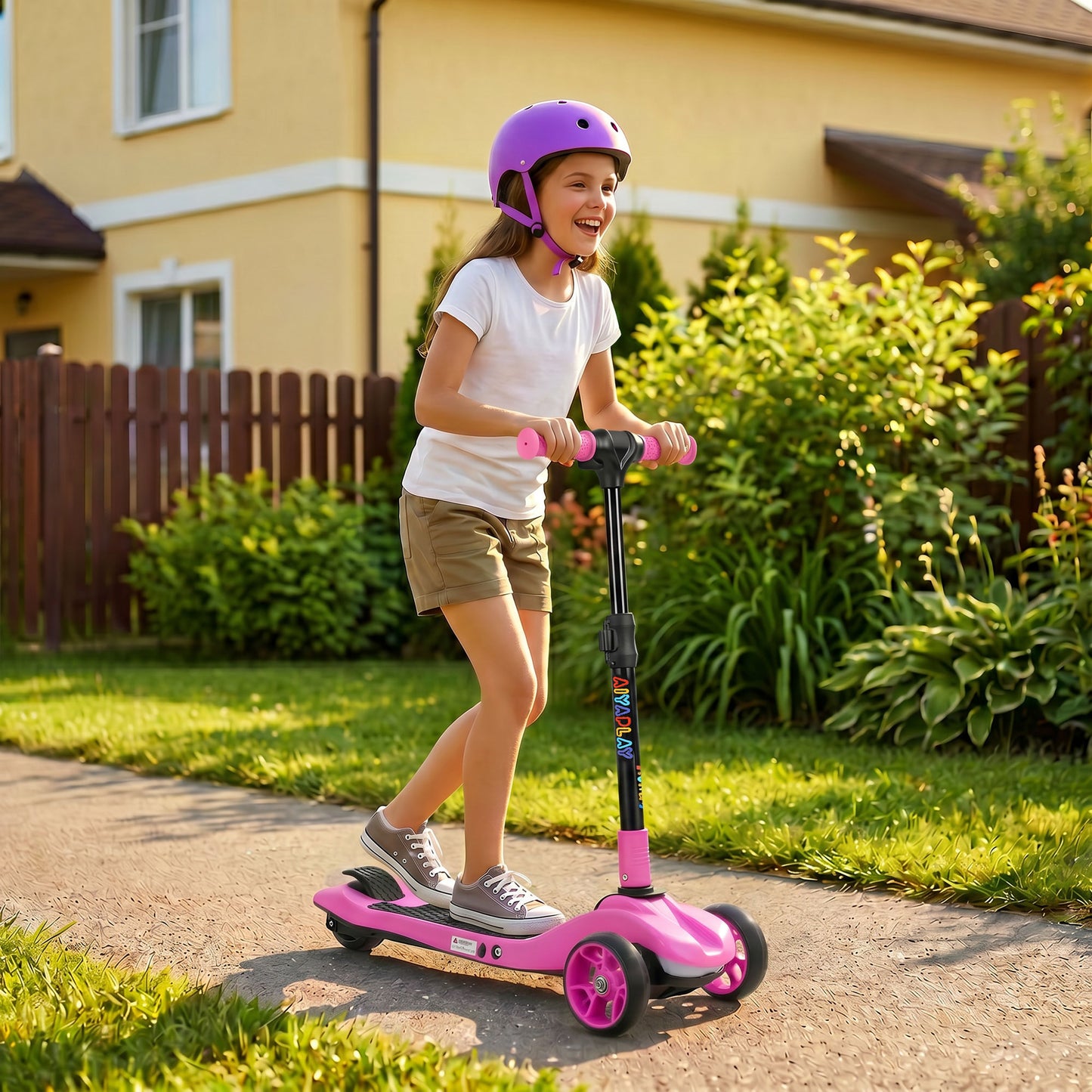 Three-Wheel Foldable Electric Scooter for Kids Aged 6-10 Years, Pink