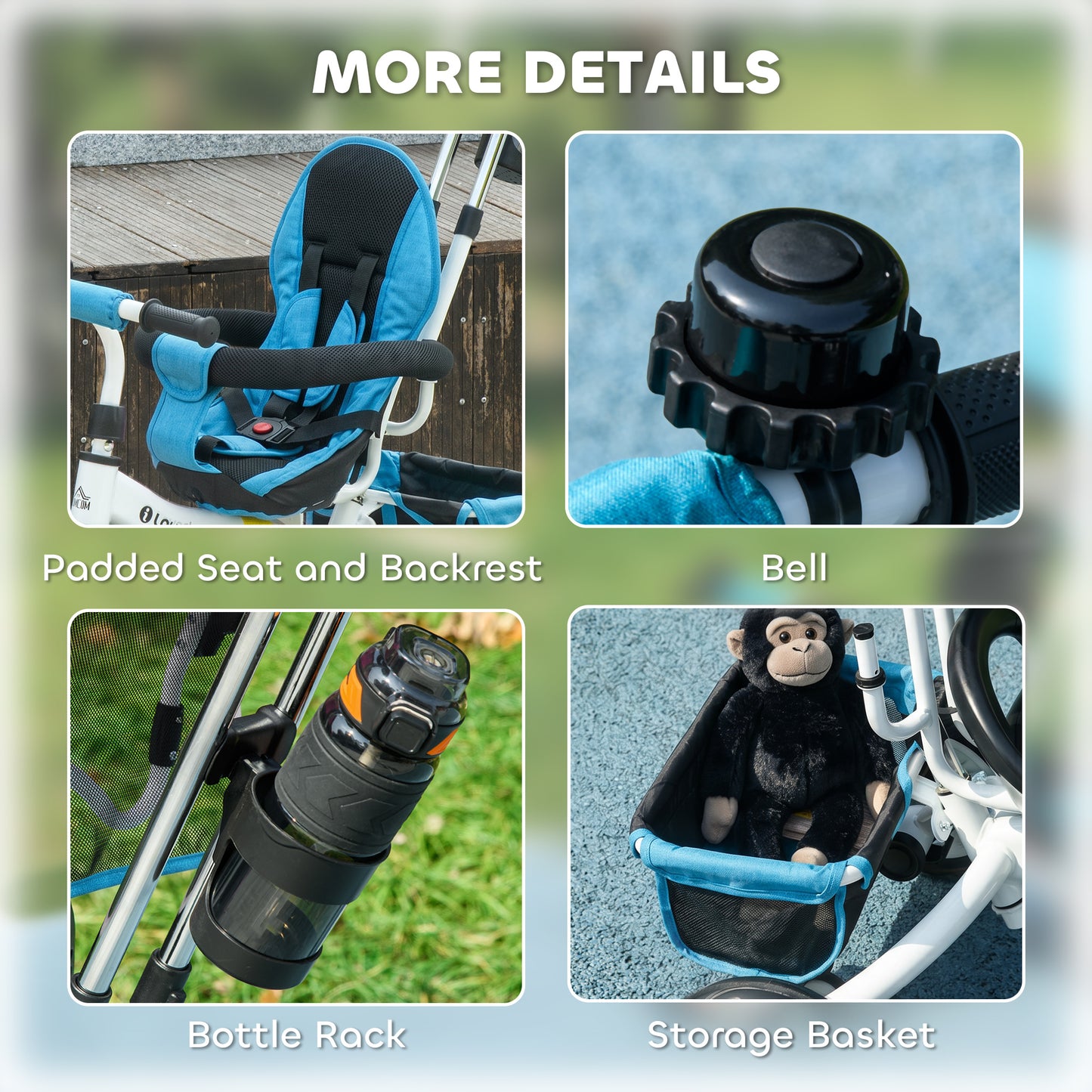 6 in 1 Kids Trike Push Bike w/ Push Handle, Canopy, 5-point Seat Belt, Storage, Footrest, Brake, for 1-5 Years, Blue