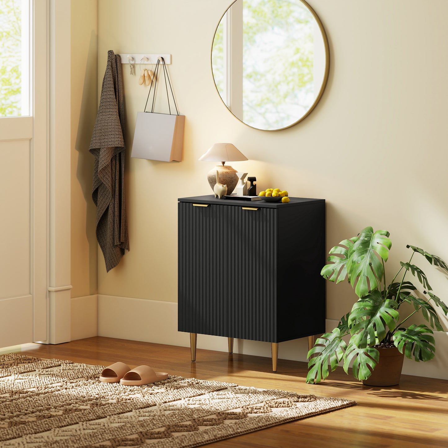 Sideboard Buffet Cabinet, Modern Kitchen Storage Cabinet with Adjustable Shelves and Metal Legs, Black