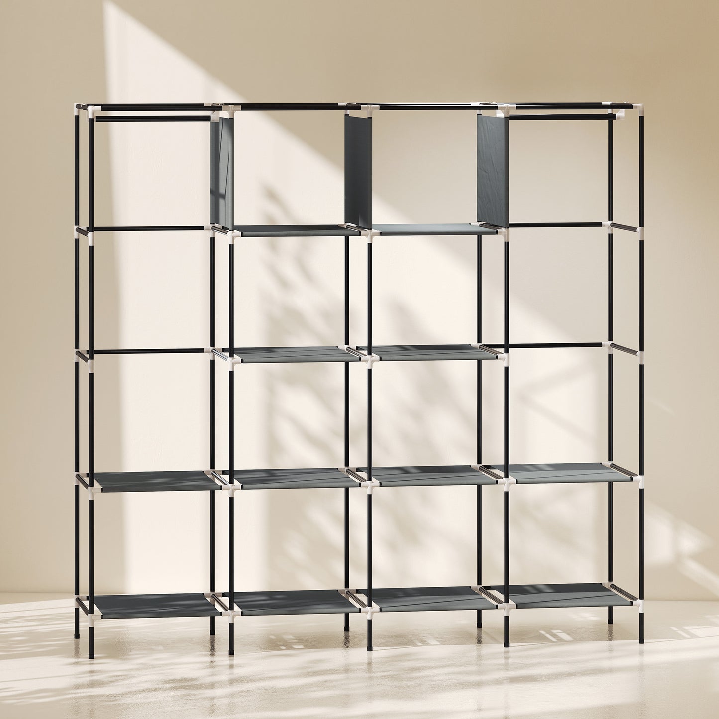 Fabric Wardrobe for Bedroom, Portable Cloth Wardrobe with 10 Compartments, 2 Hanging Rails and 4 Fabric Drawers