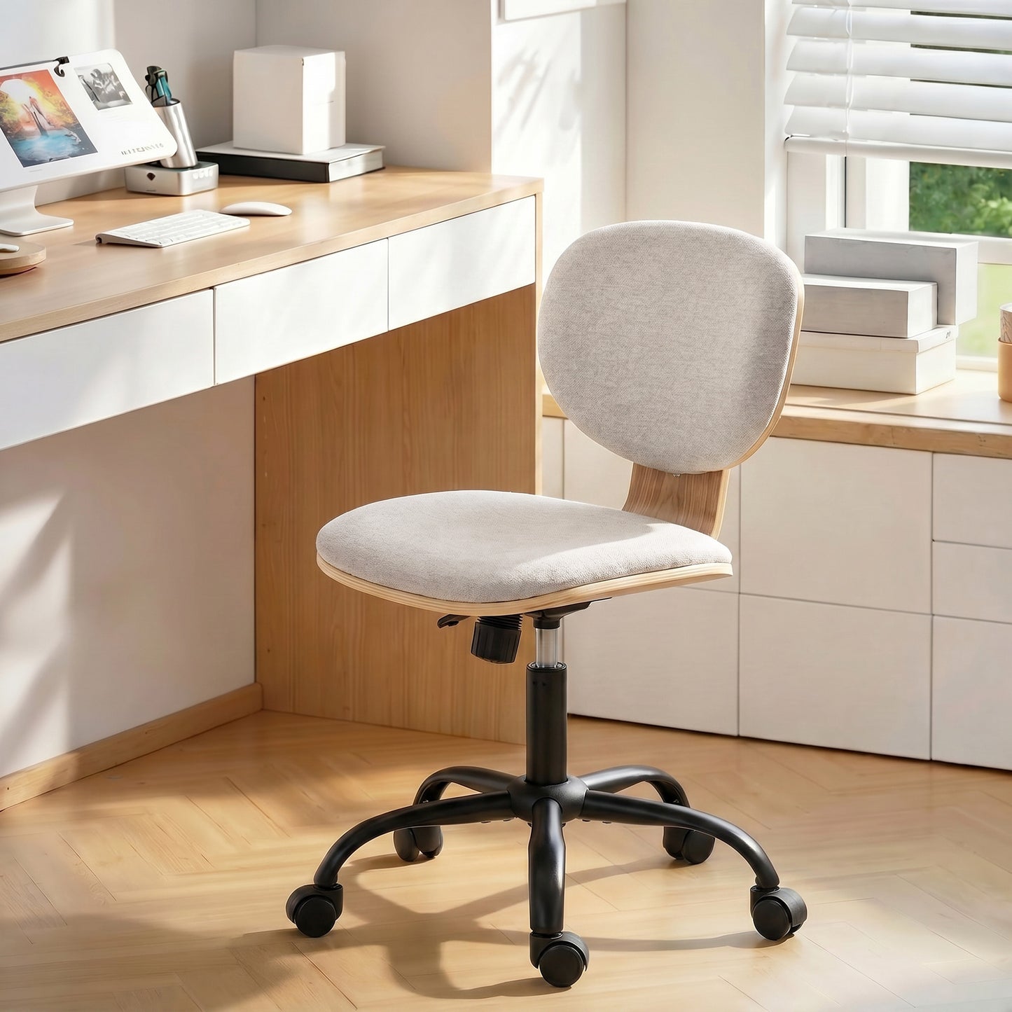 Home Office Desk Chair Rocking Function Ergonomic Swivel Chair with PU Wheels, Light Grey