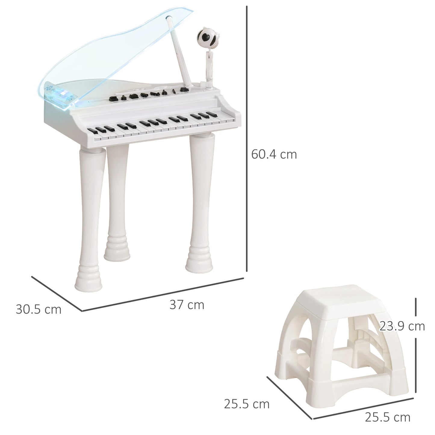 32 Key Kids Piano with See Through Lift Up Lid and Microphone - White
