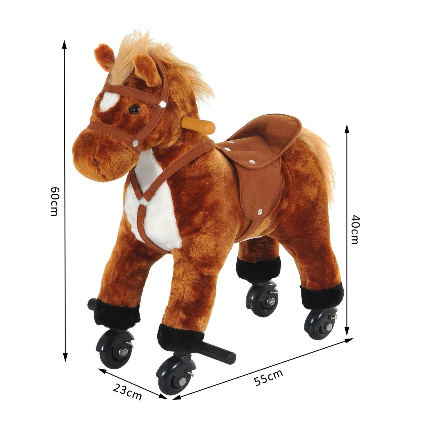 Small Ride on Horse with Wheels or Manual Movement and Sound Effects - Brown