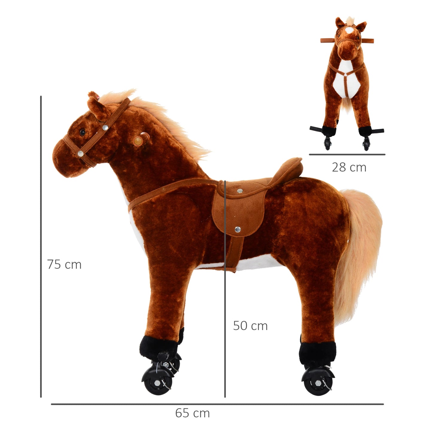 Plush Walking / Ride on Horse Toy with Wheels and Sounds - Brown