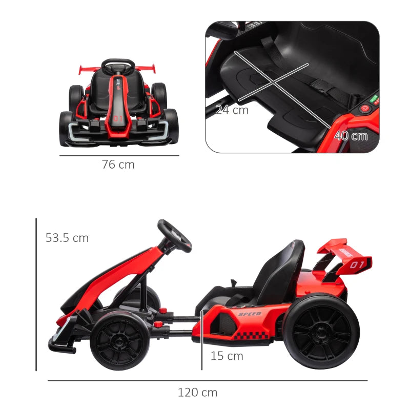 24V Electric Go Kart for Kids with Adjustable Seat and Headlights - Red