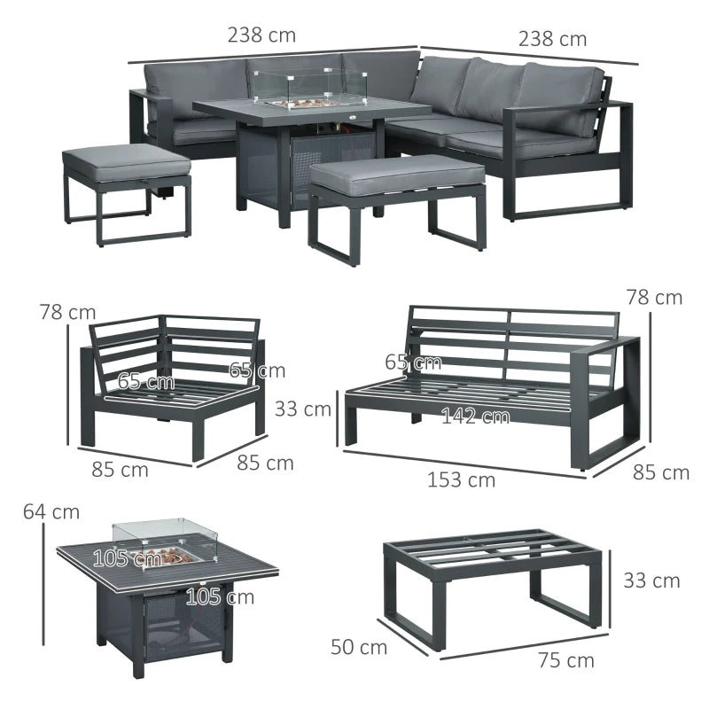 Outdoor Conversational Corner Sofa with Gas Fire Pit Table
