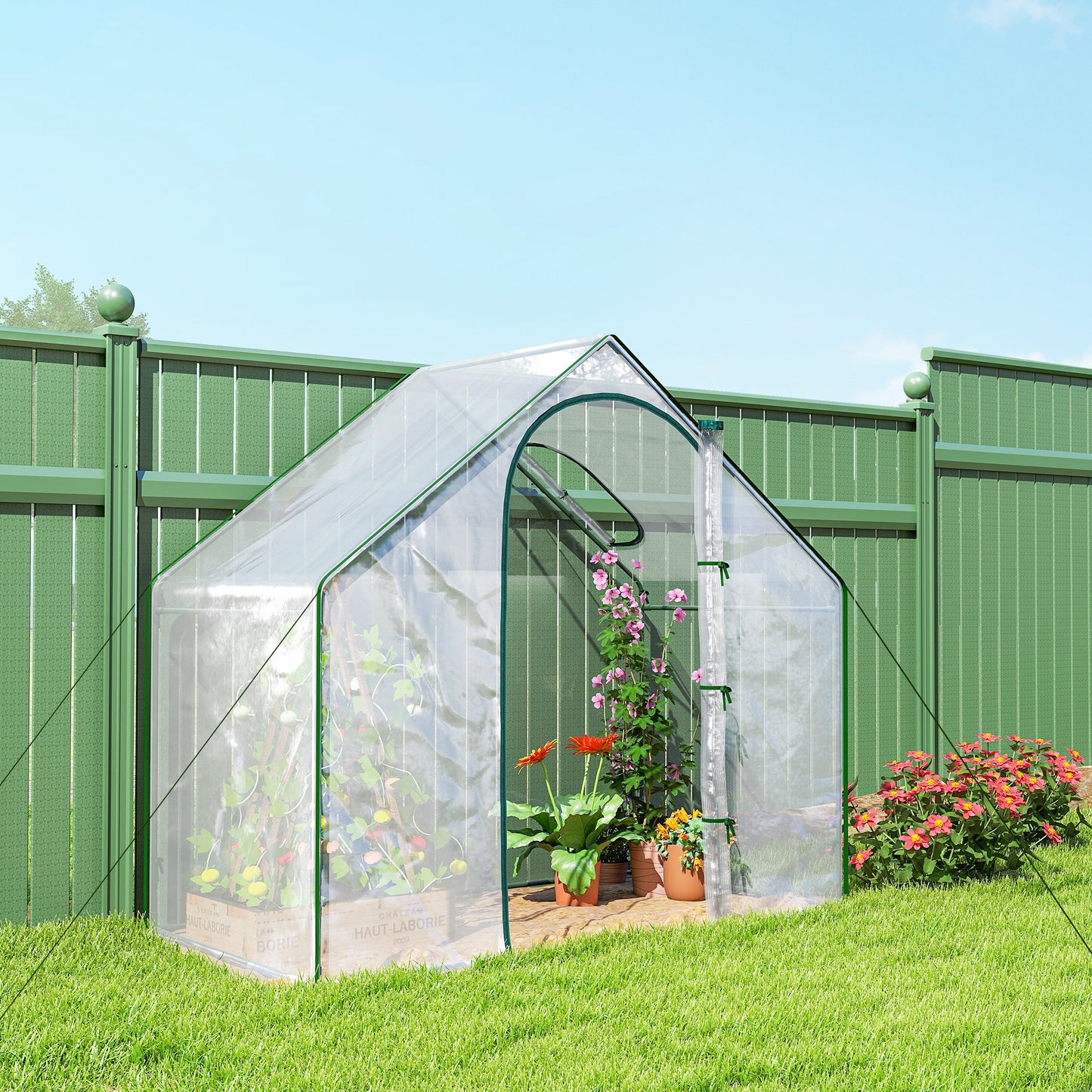 Walk In Tomato Greenhouse Garden Outdoor Mini Greenhouse Flower Planter Steel Frame with Zipped Door & Window, PVC Cover